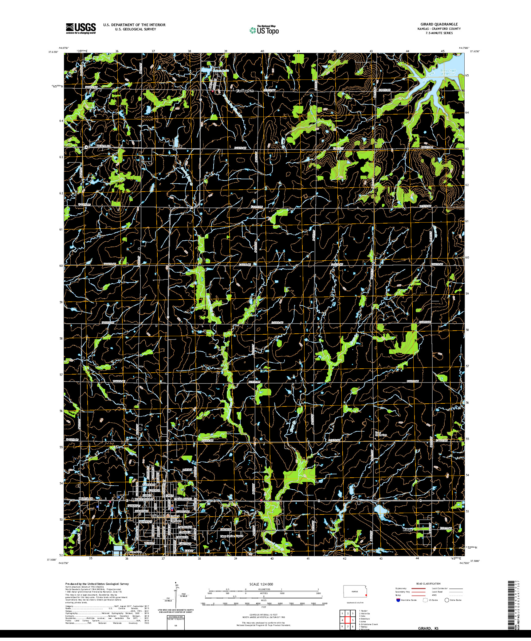 US TOPO 7.5-MINUTE MAP FOR GIRARD, KS