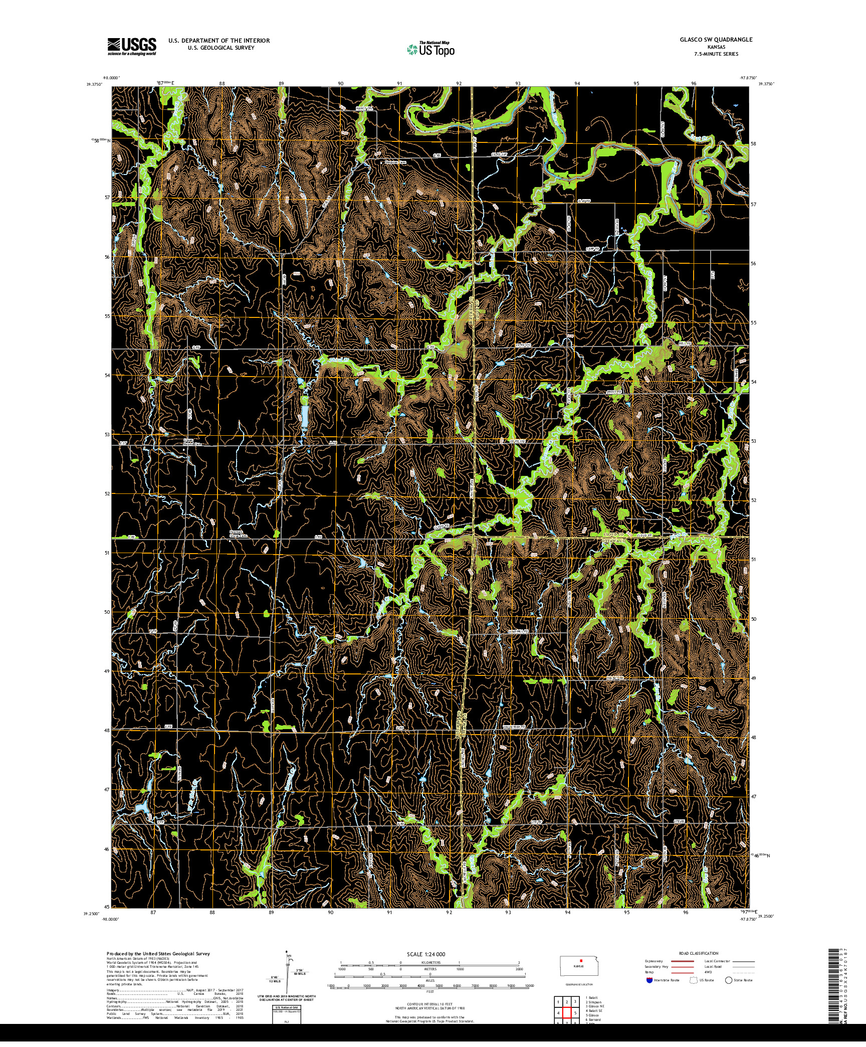 US TOPO 7.5-MINUTE MAP FOR GLASCO SW, KS