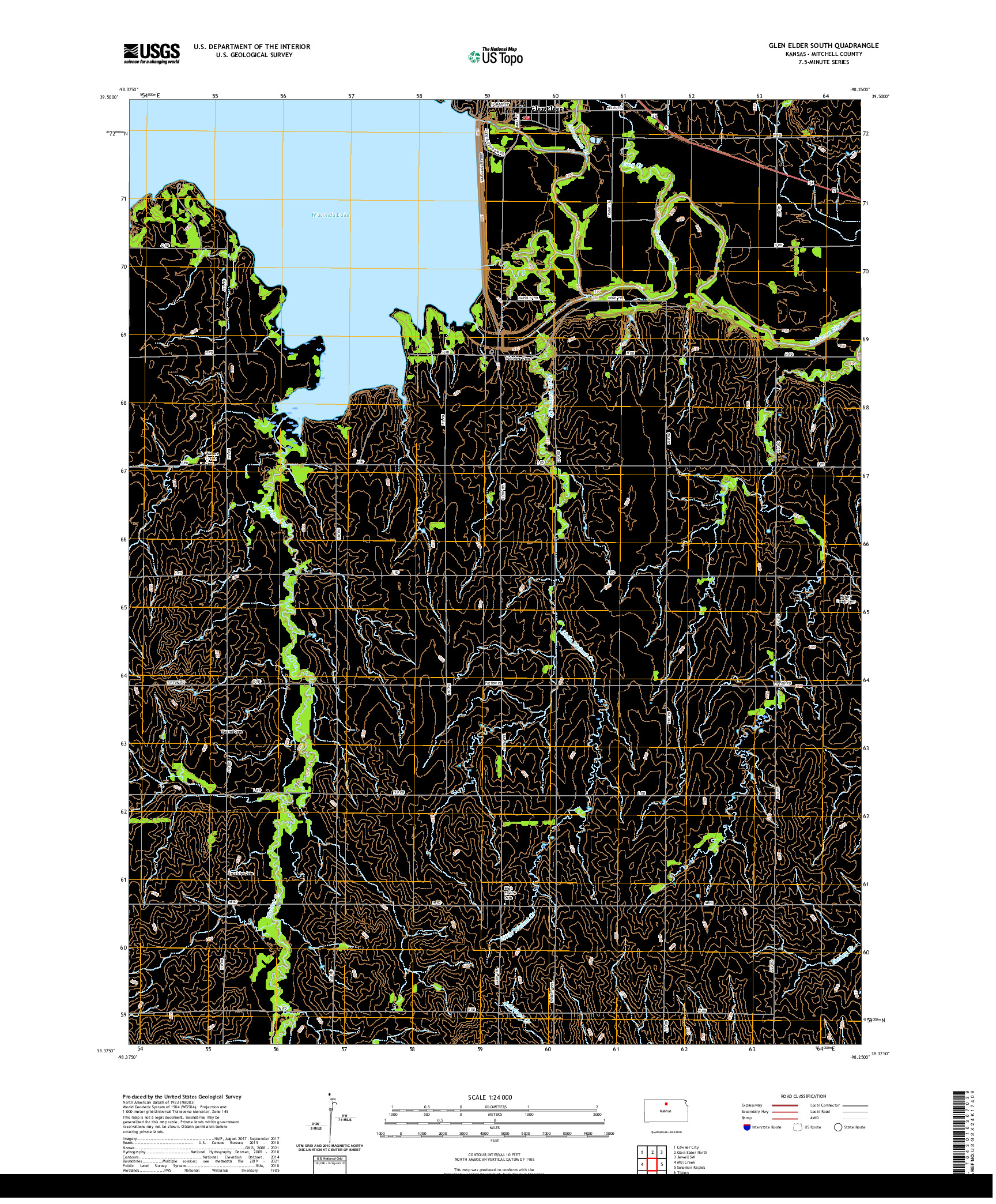 US TOPO 7.5-MINUTE MAP FOR GLEN ELDER SOUTH, KS