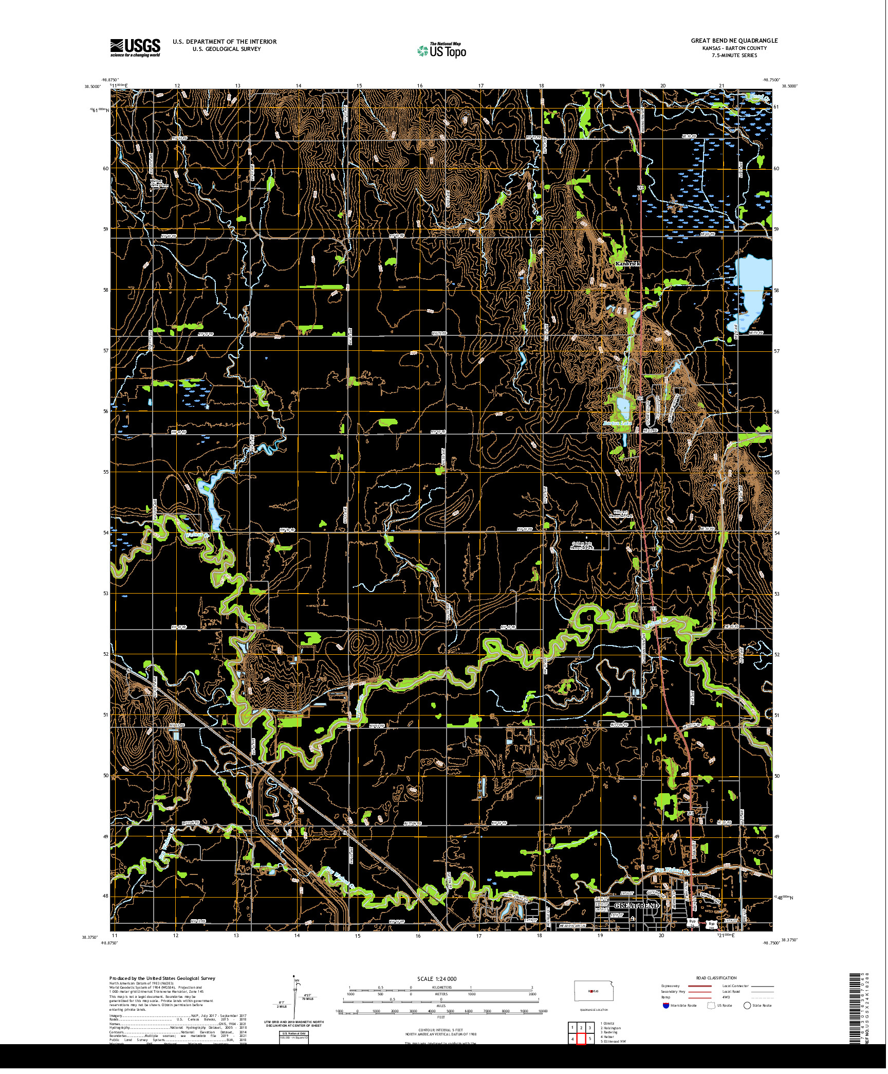 US TOPO 7.5-MINUTE MAP FOR GREAT BEND NE, KS