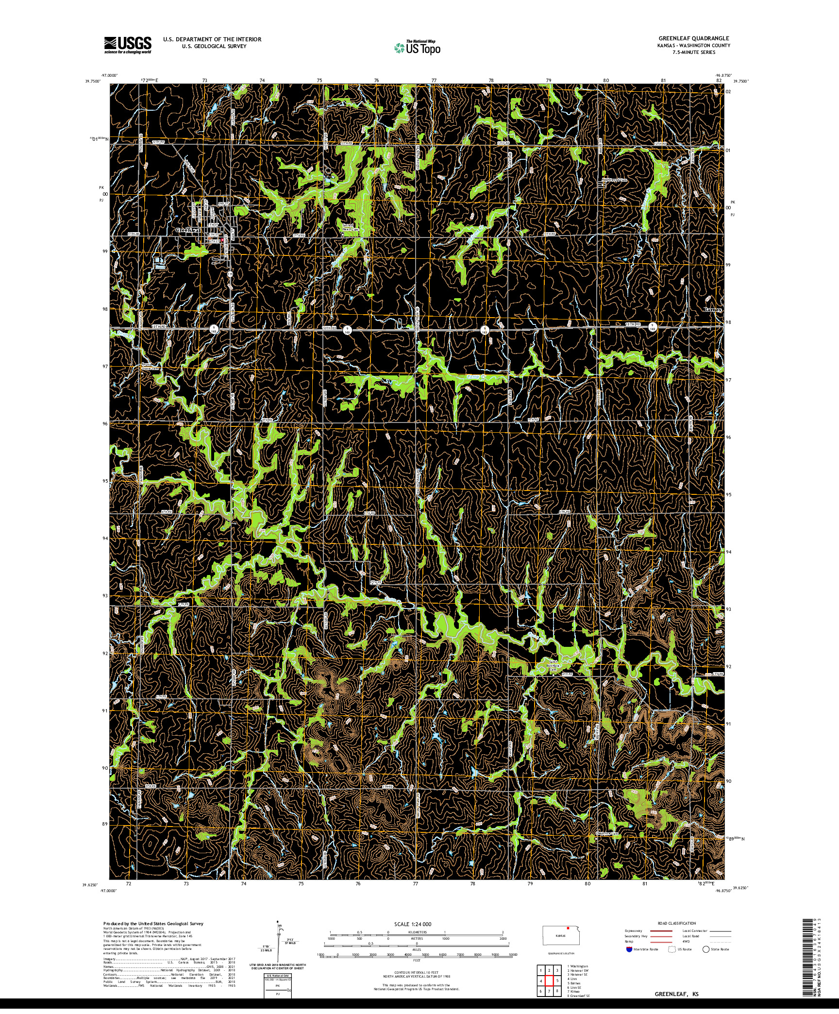 US TOPO 7.5-MINUTE MAP FOR GREENLEAF, KS