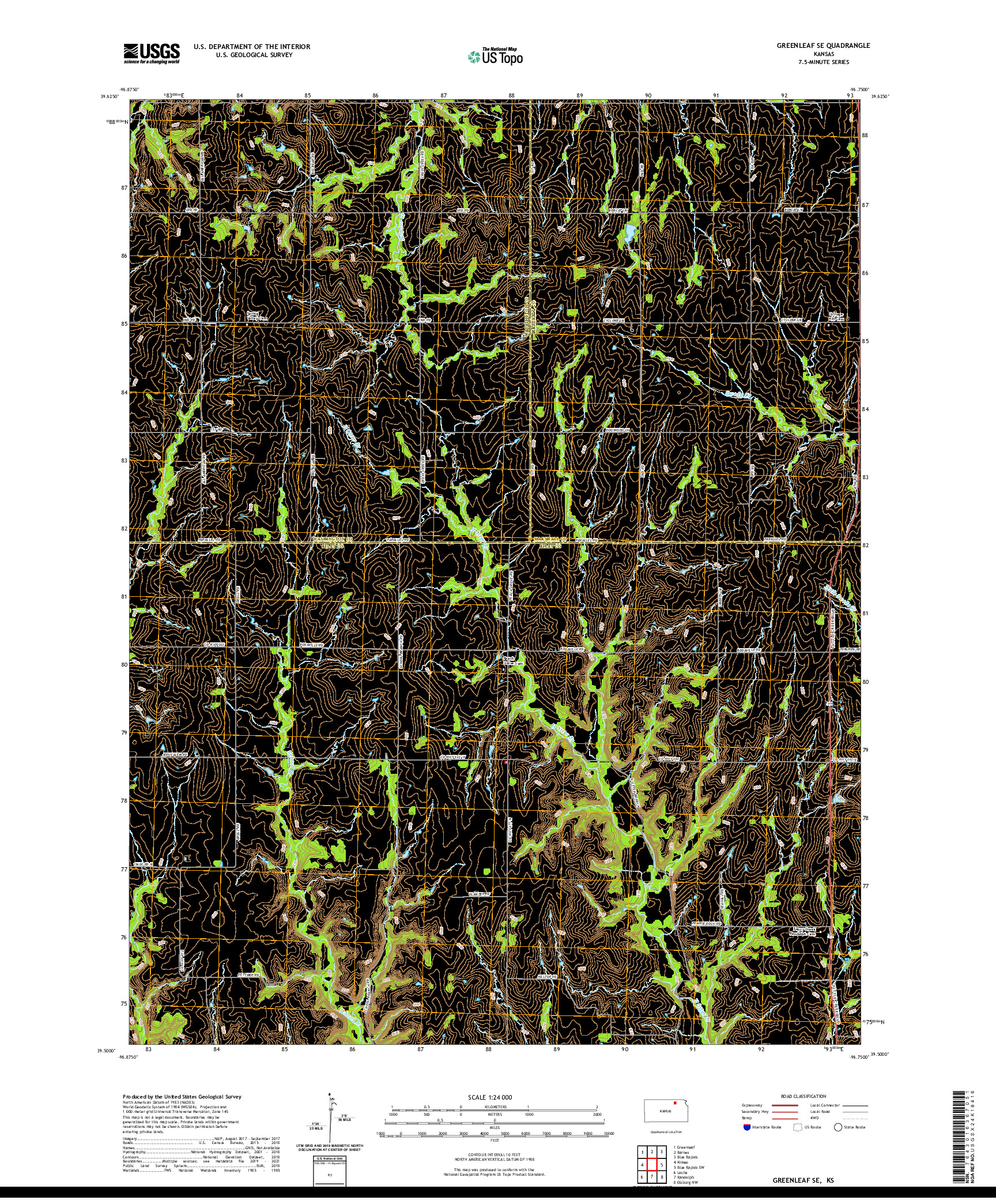 US TOPO 7.5-MINUTE MAP FOR GREENLEAF SE, KS