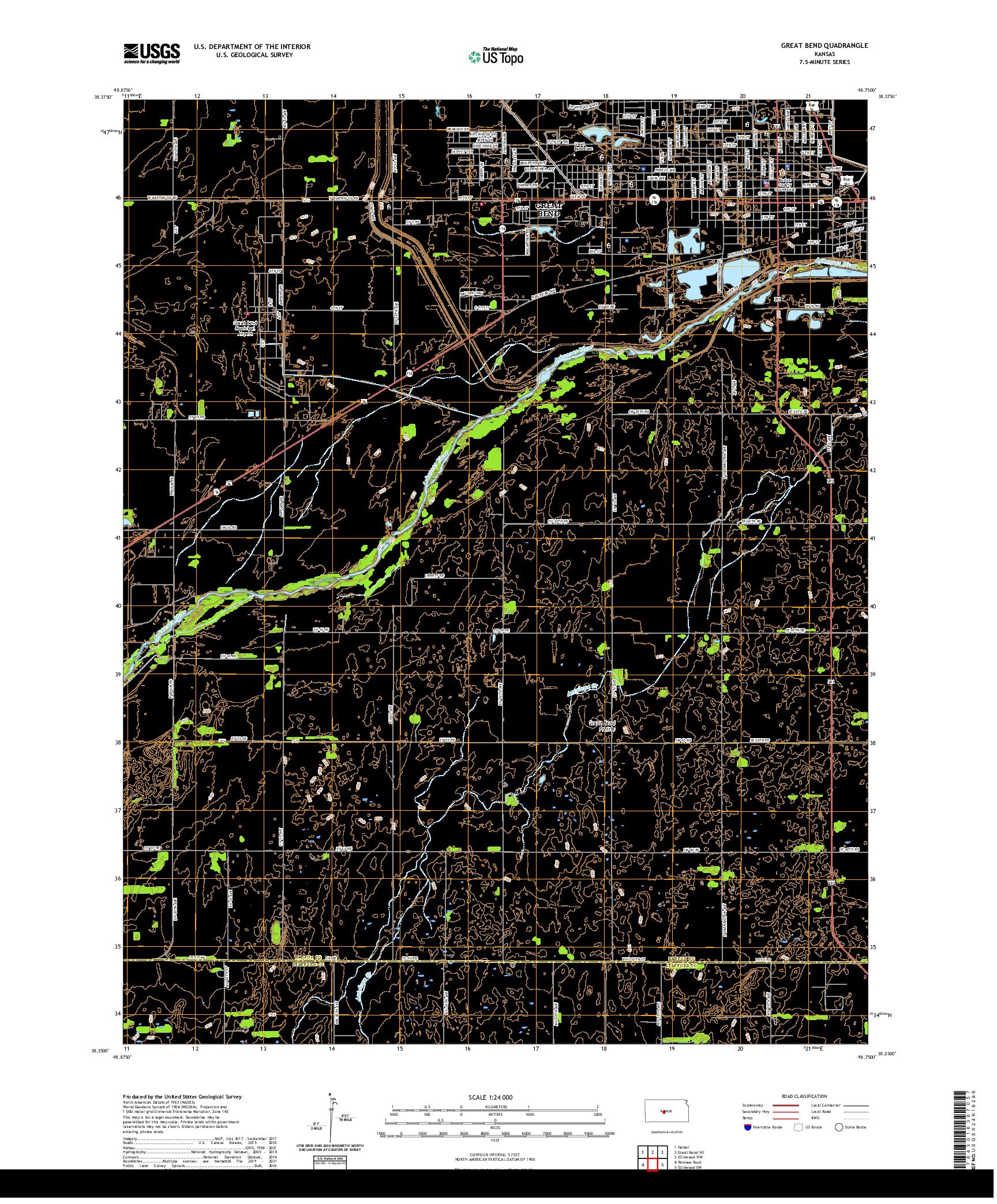 US TOPO 7.5-MINUTE MAP FOR GREAT BEND, KS