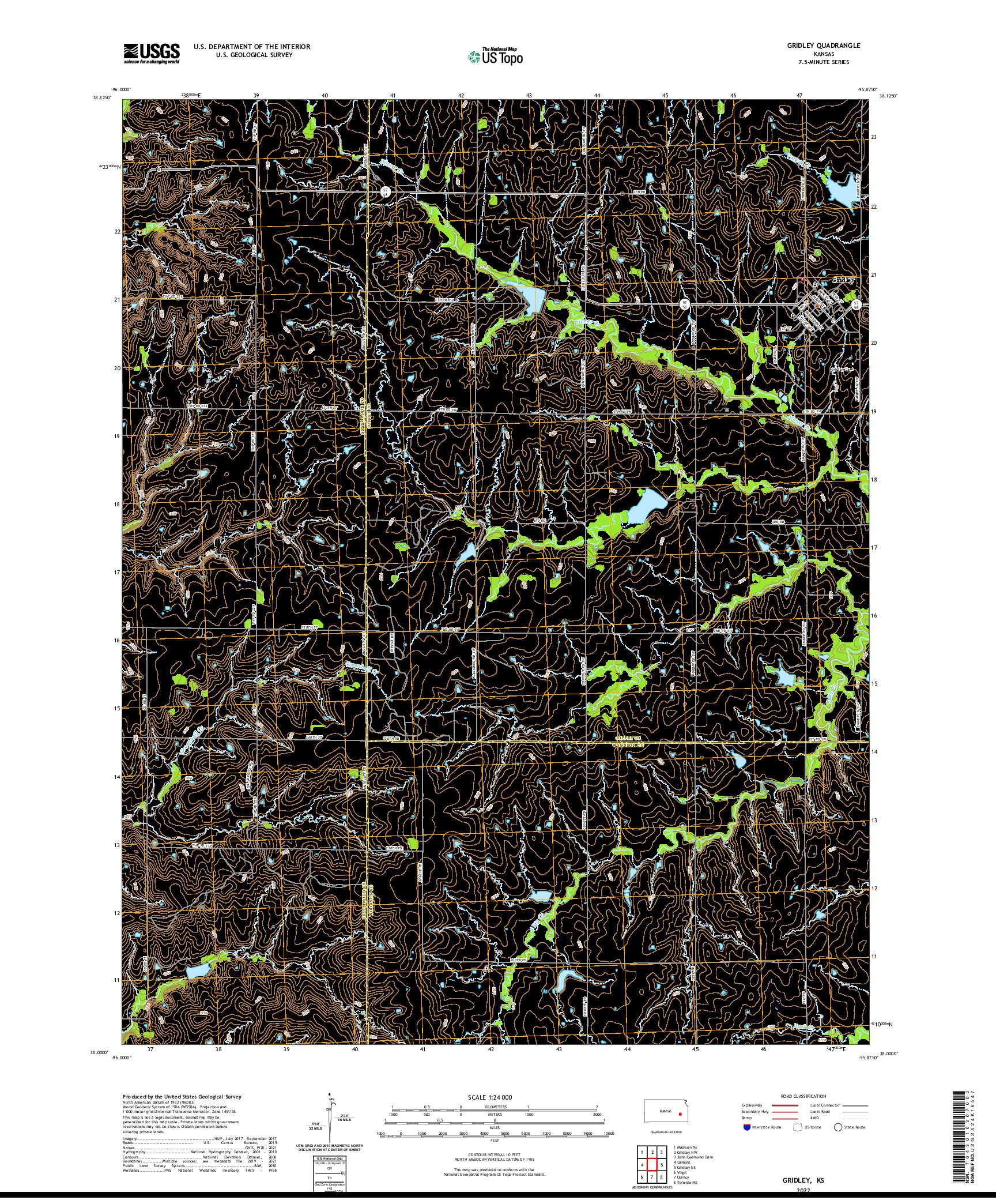 US TOPO 7.5-MINUTE MAP FOR GRIDLEY, KS