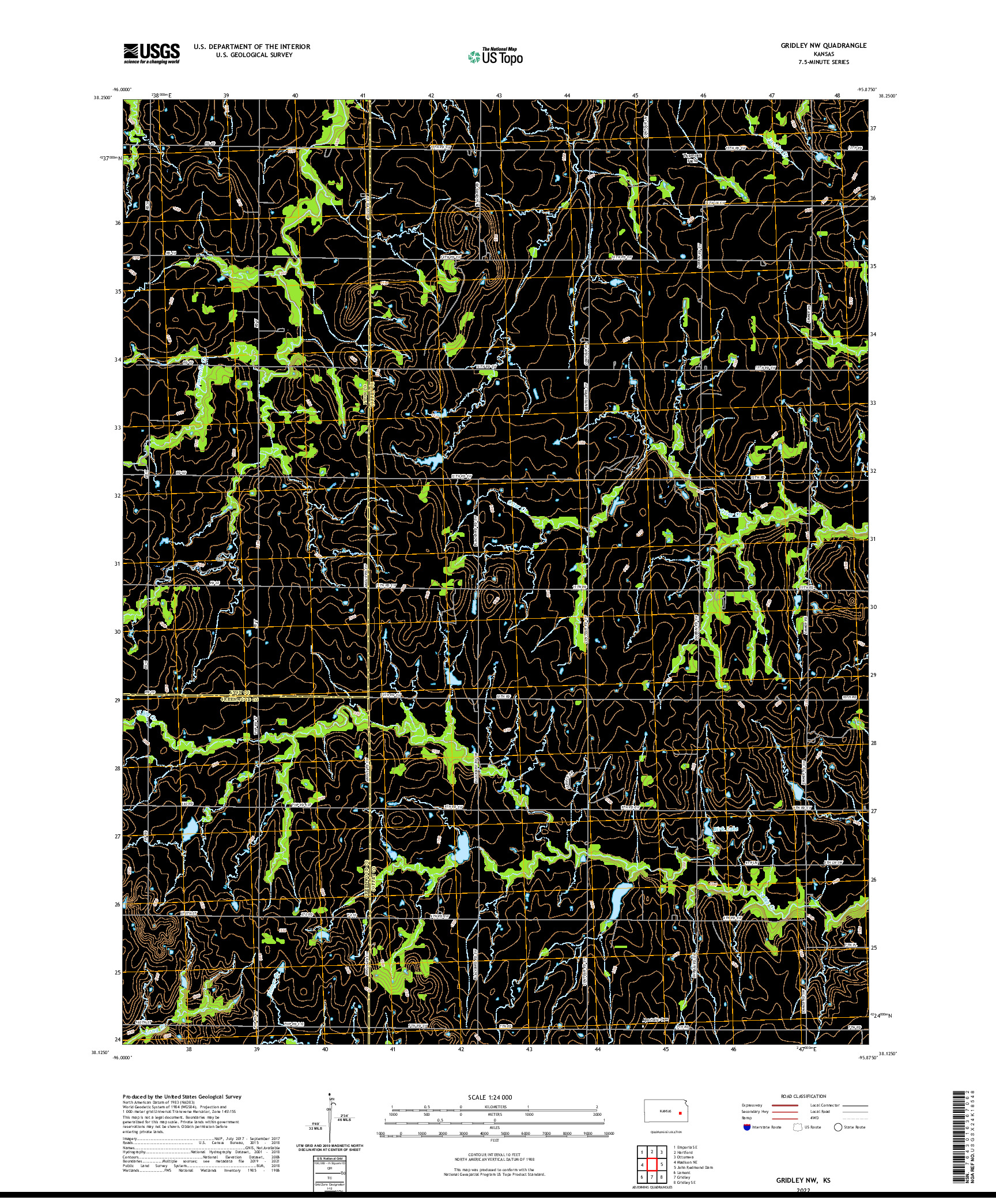 US TOPO 7.5-MINUTE MAP FOR GRIDLEY NW, KS