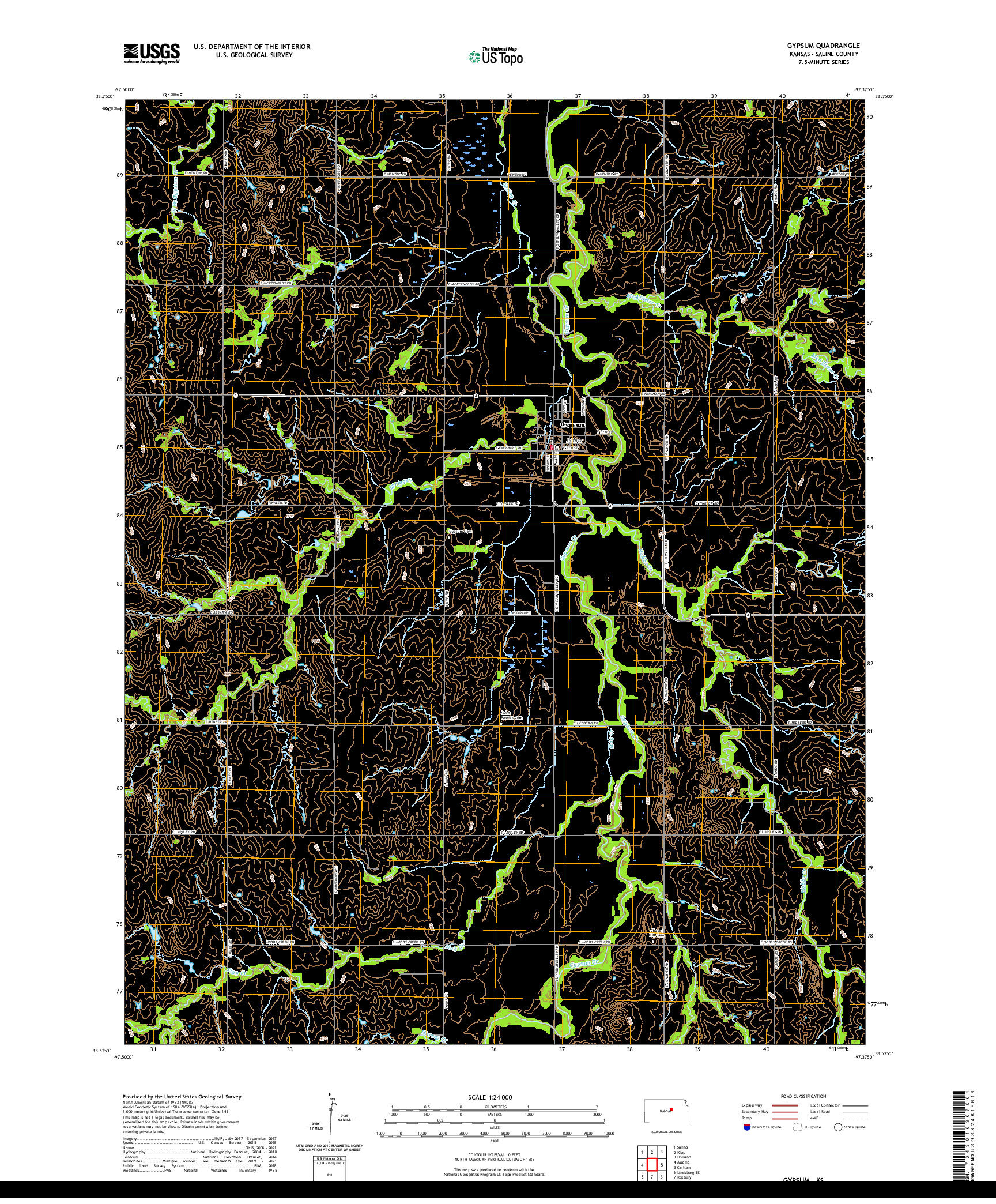 US TOPO 7.5-MINUTE MAP FOR GYPSUM, KS