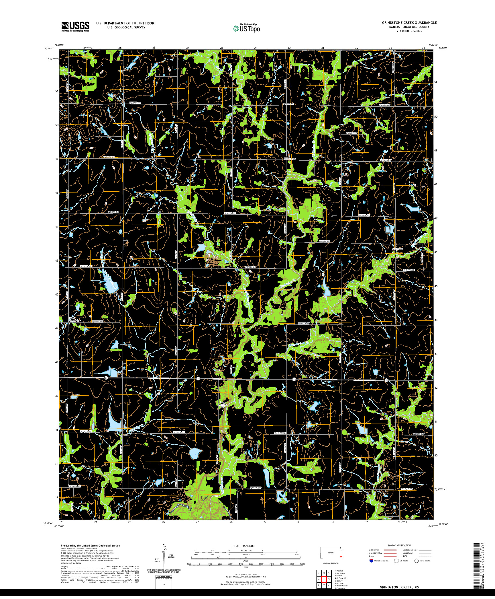 US TOPO 7.5-MINUTE MAP FOR GRINDSTONE CREEK, KS