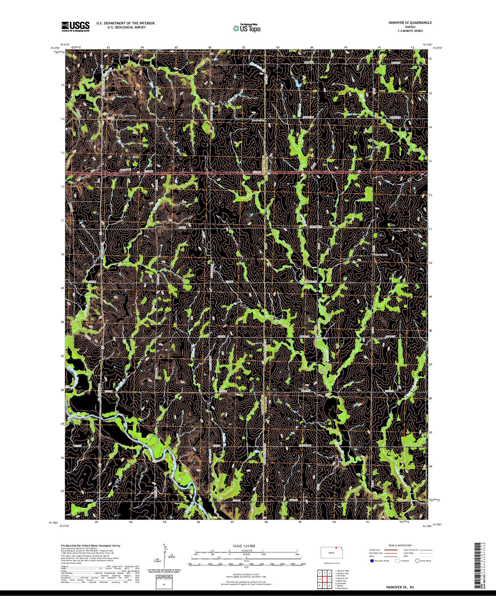 US TOPO 7.5-MINUTE MAP FOR HANOVER SE, KS