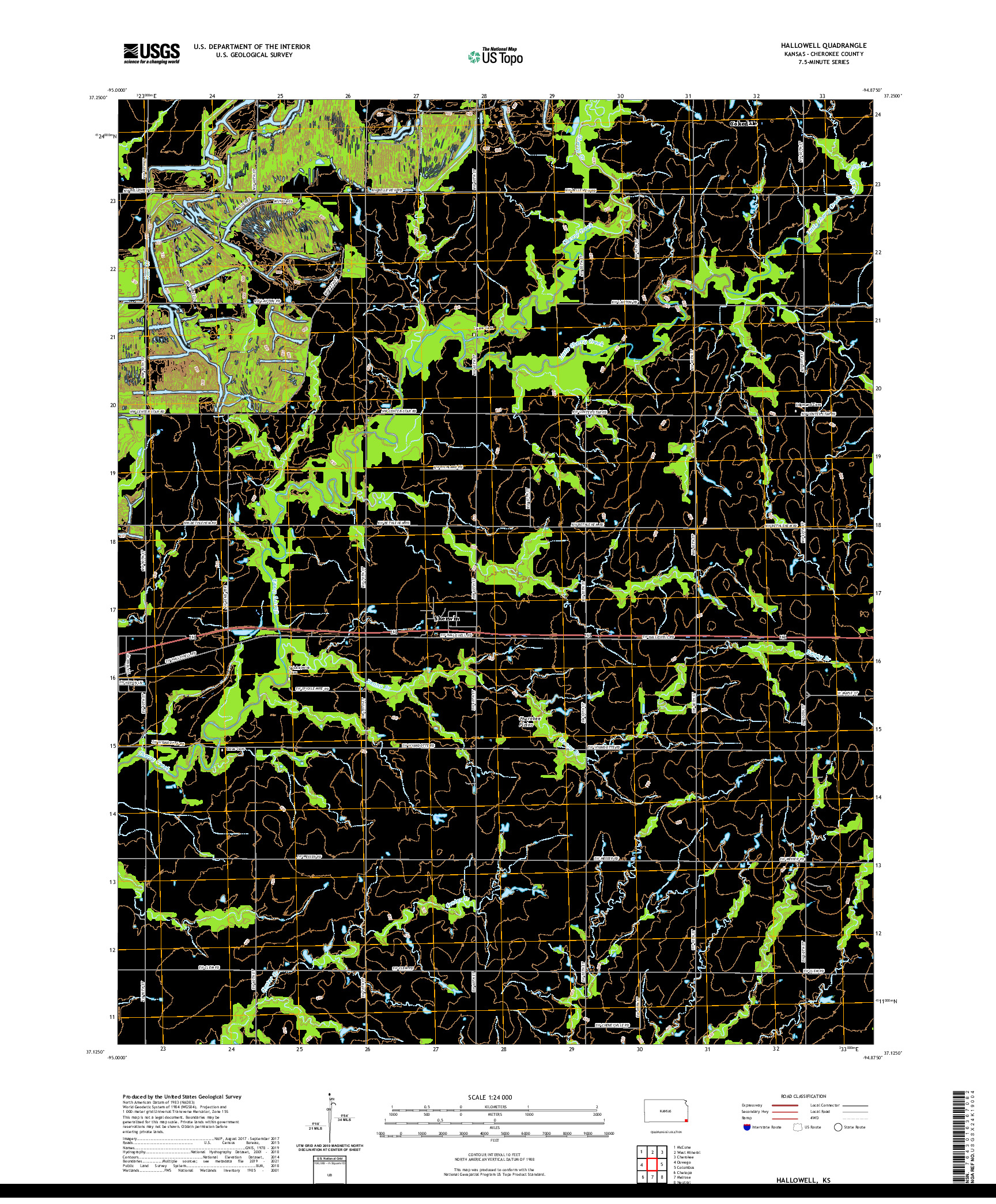 US TOPO 7.5-MINUTE MAP FOR HALLOWELL, KS