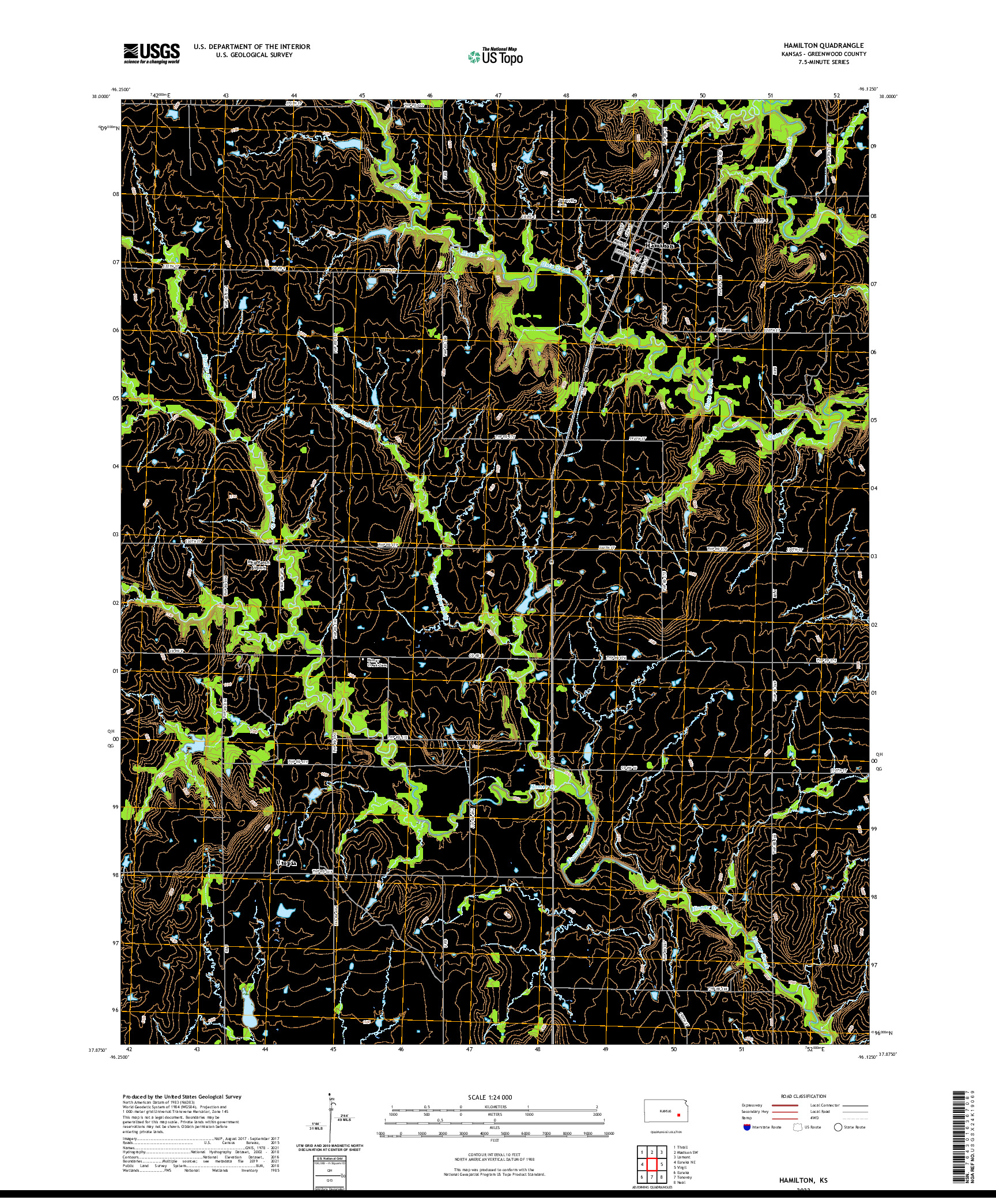 US TOPO 7.5-MINUTE MAP FOR HAMILTON, KS