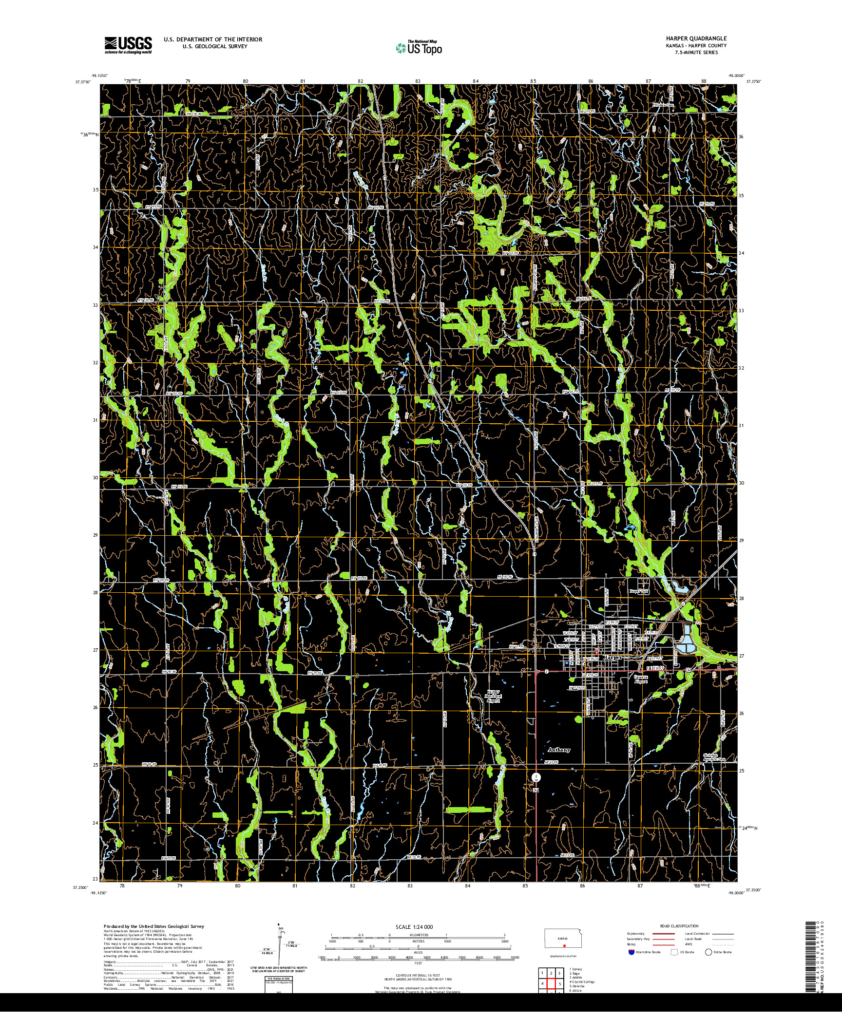 US TOPO 7.5-MINUTE MAP FOR HARPER, KS