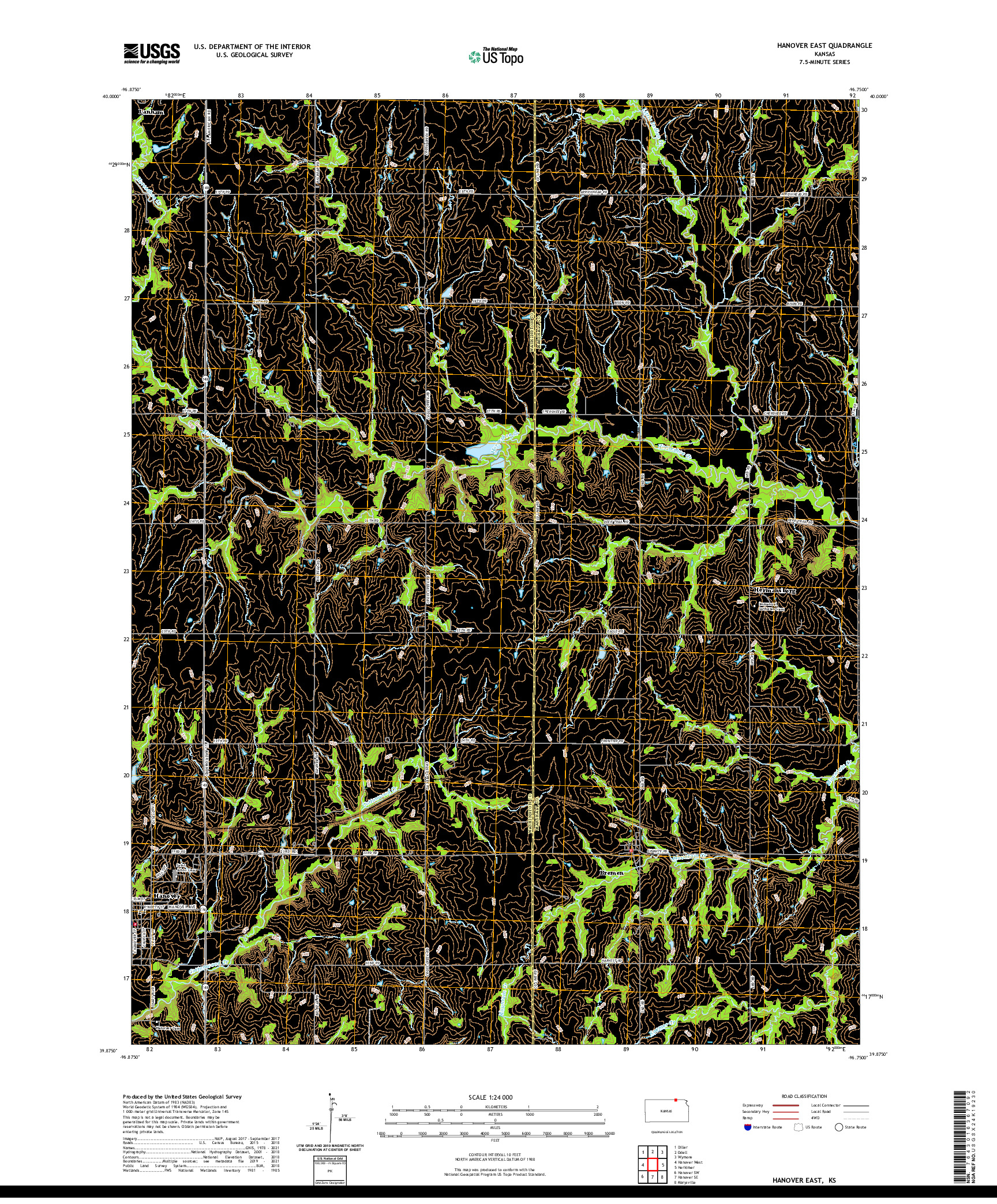 US TOPO 7.5-MINUTE MAP FOR HANOVER EAST, KS