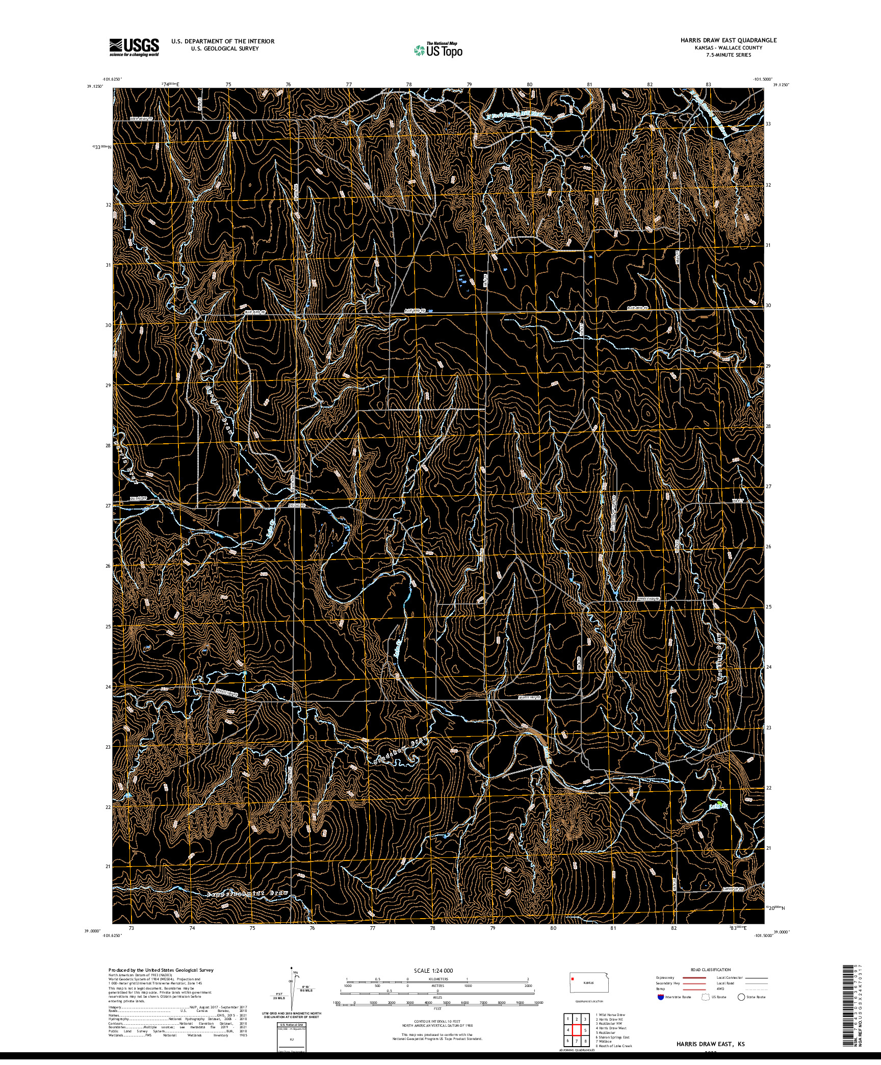 US TOPO 7.5-MINUTE MAP FOR HARRIS DRAW EAST, KS