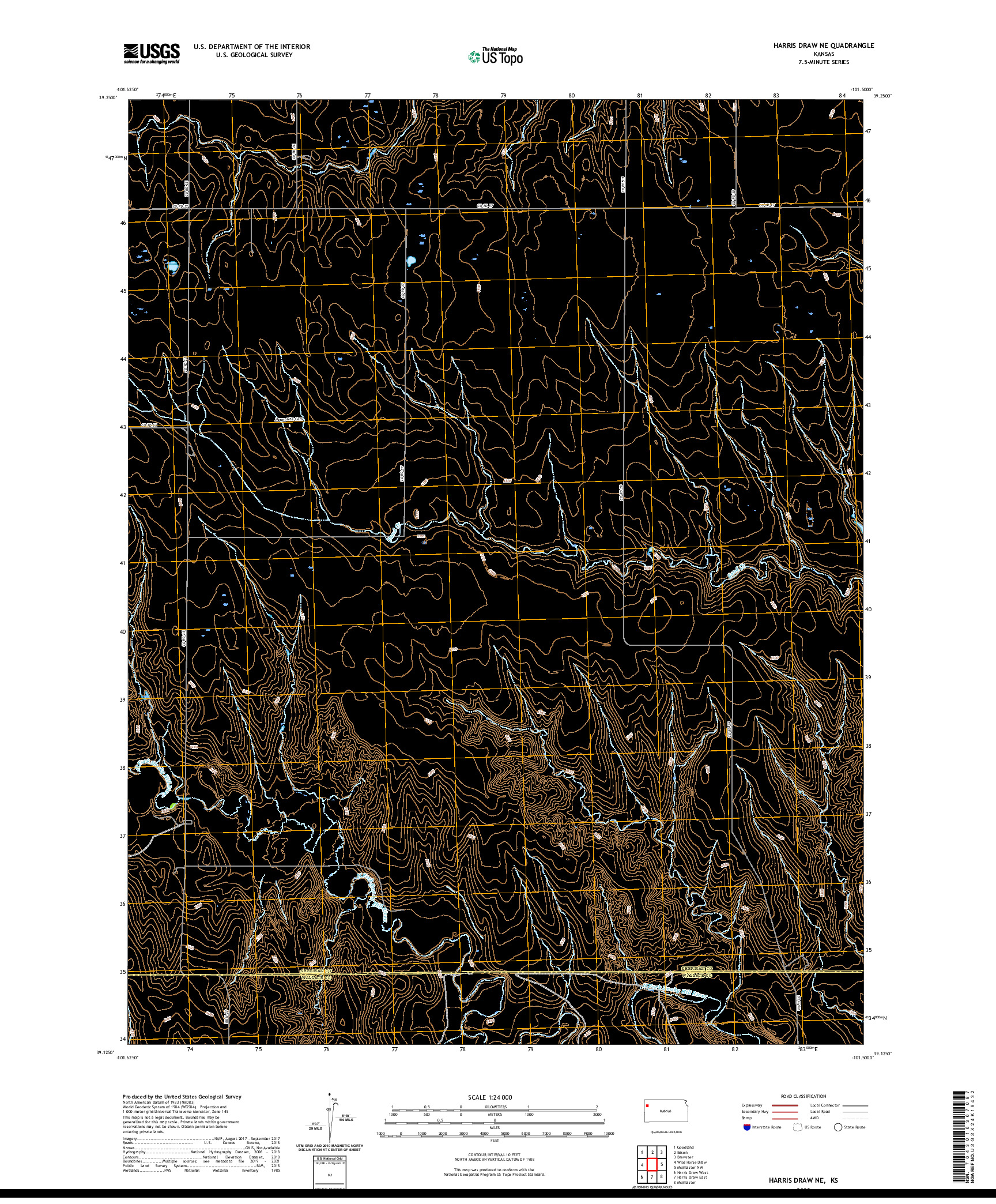 US TOPO 7.5-MINUTE MAP FOR HARRIS DRAW NE, KS