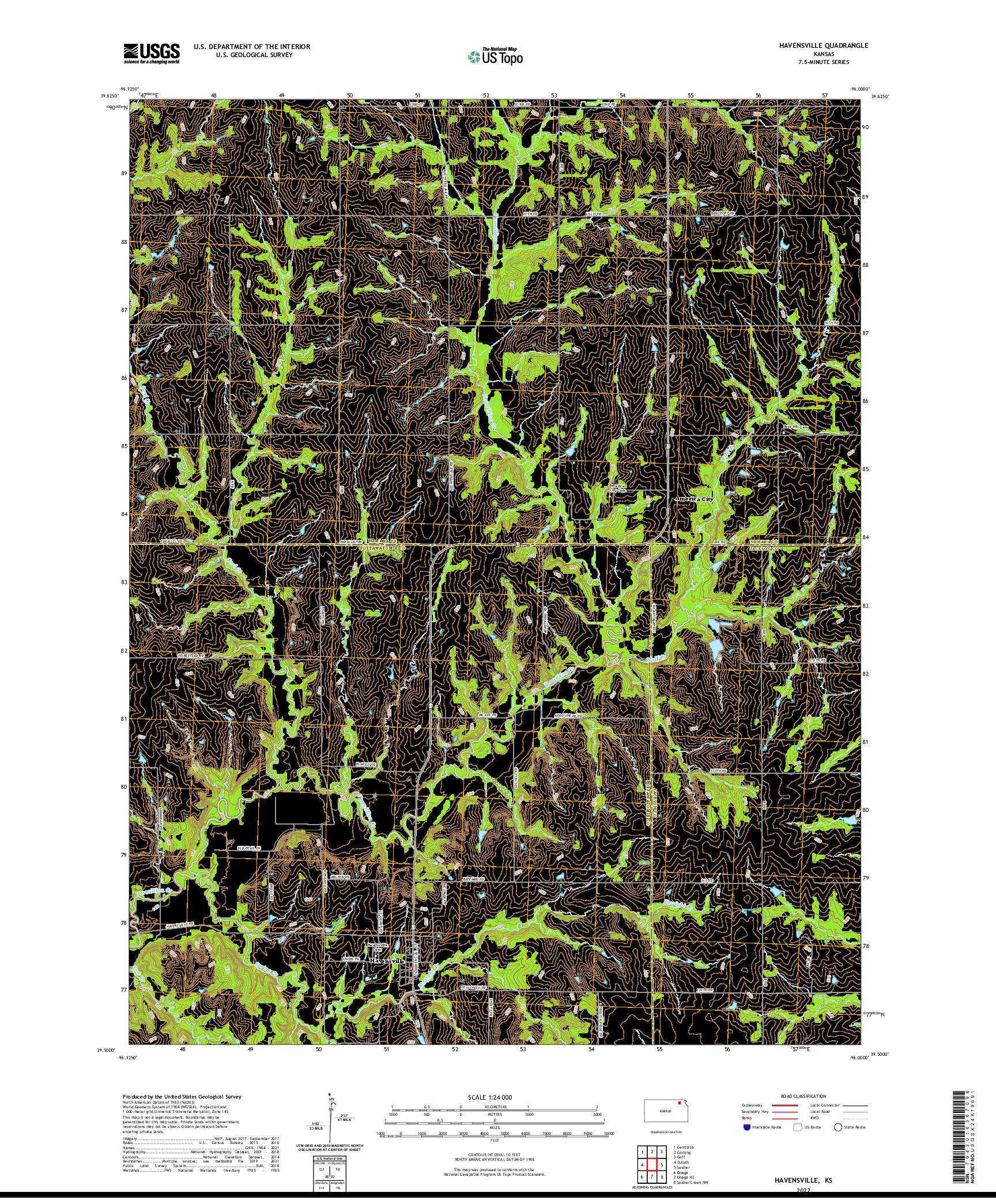 US TOPO 7.5-MINUTE MAP FOR HAVENSVILLE, KS