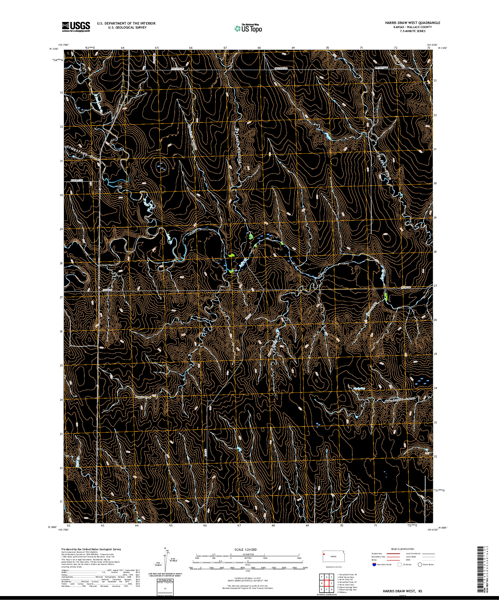 US TOPO 7.5-MINUTE MAP FOR HARRIS DRAW WEST, KS