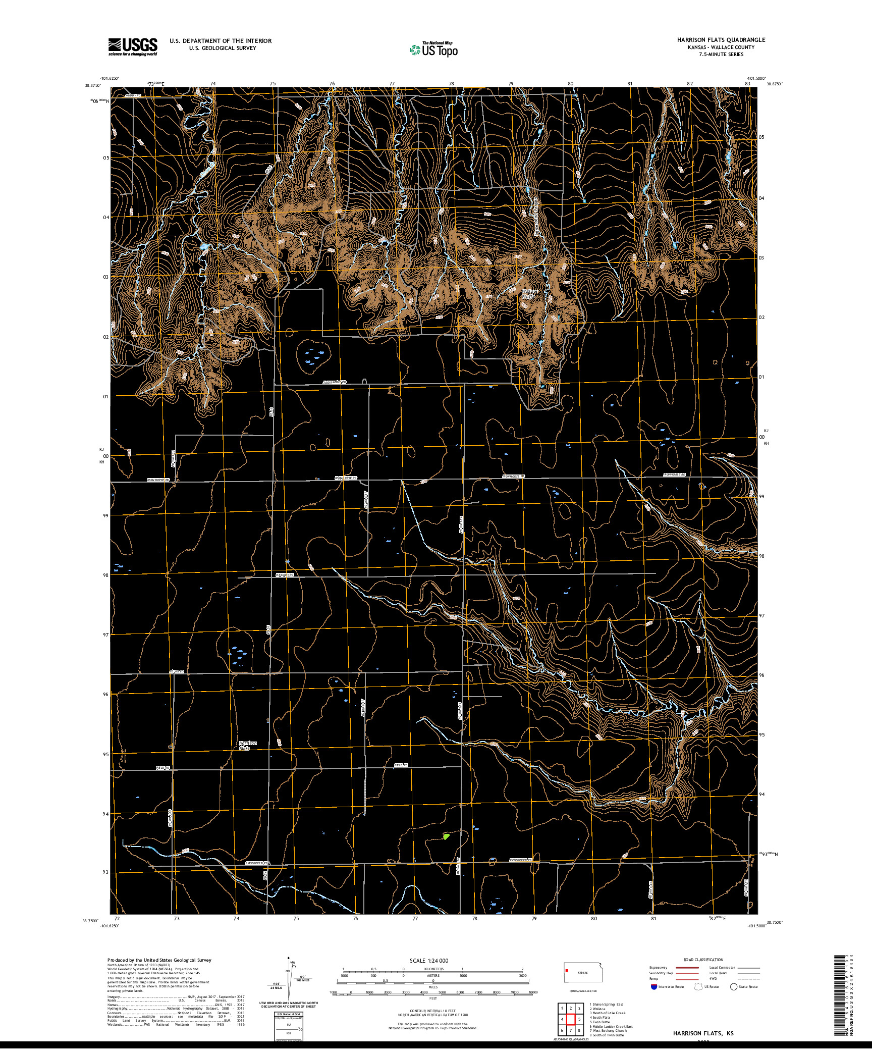 US TOPO 7.5-MINUTE MAP FOR HARRISON FLATS, KS