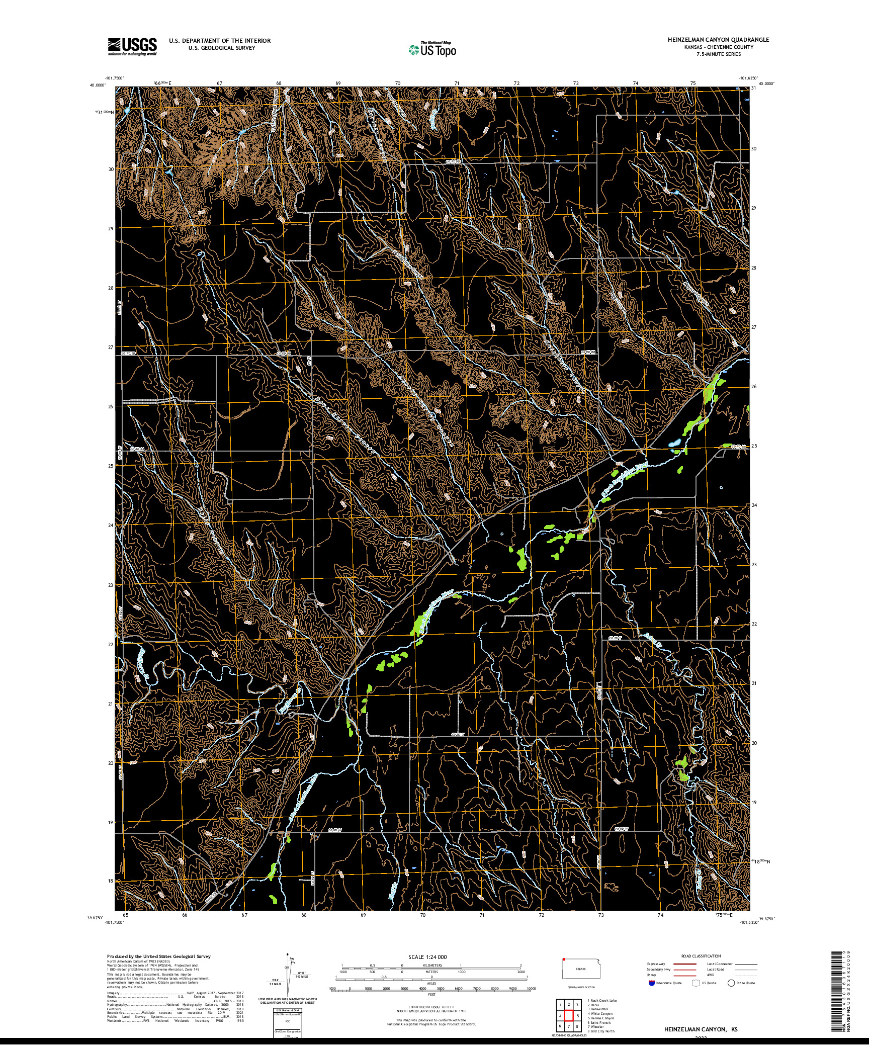US TOPO 7.5-MINUTE MAP FOR HEINZELMAN CANYON, KS