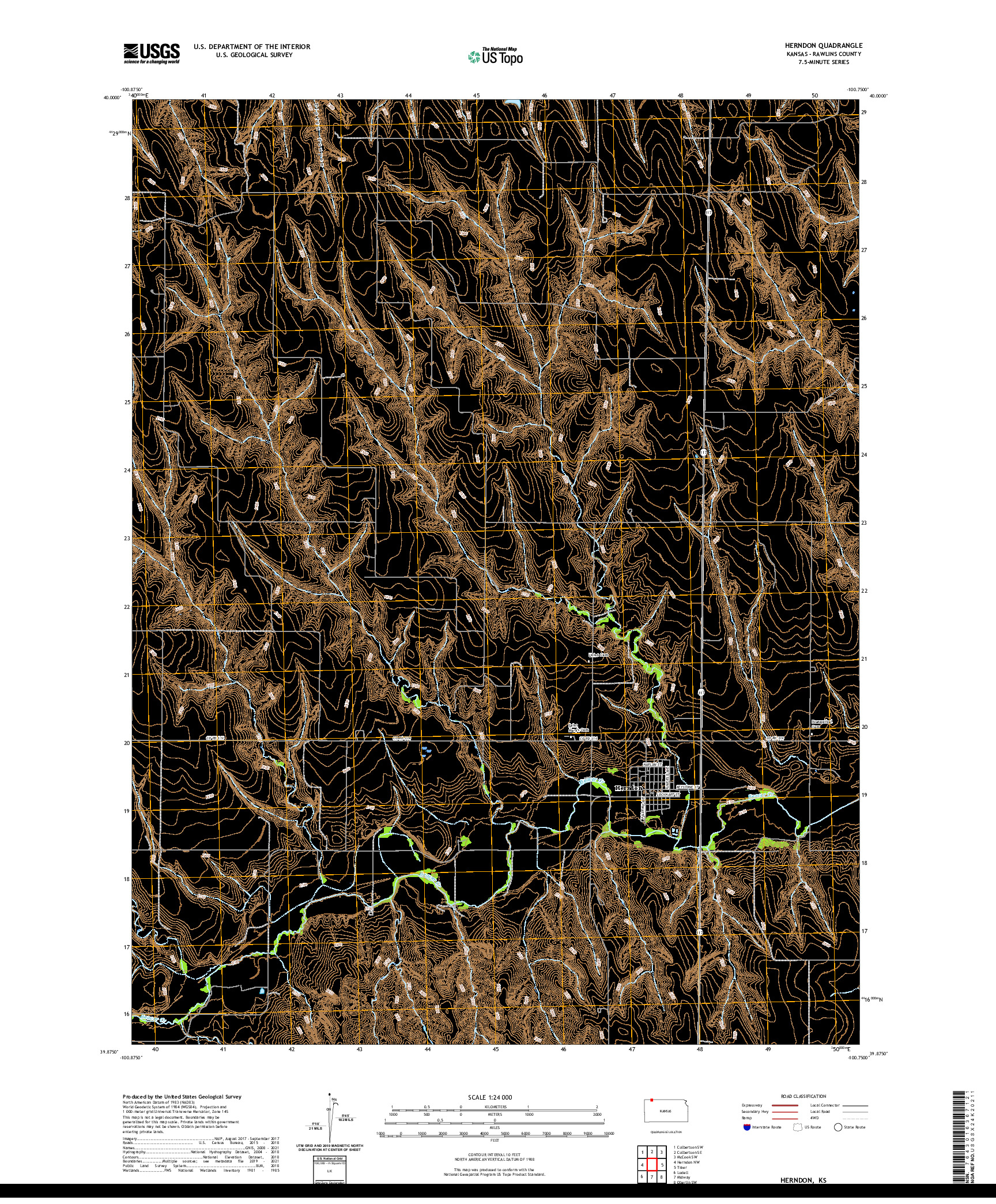 US TOPO 7.5-MINUTE MAP FOR HERNDON, KS