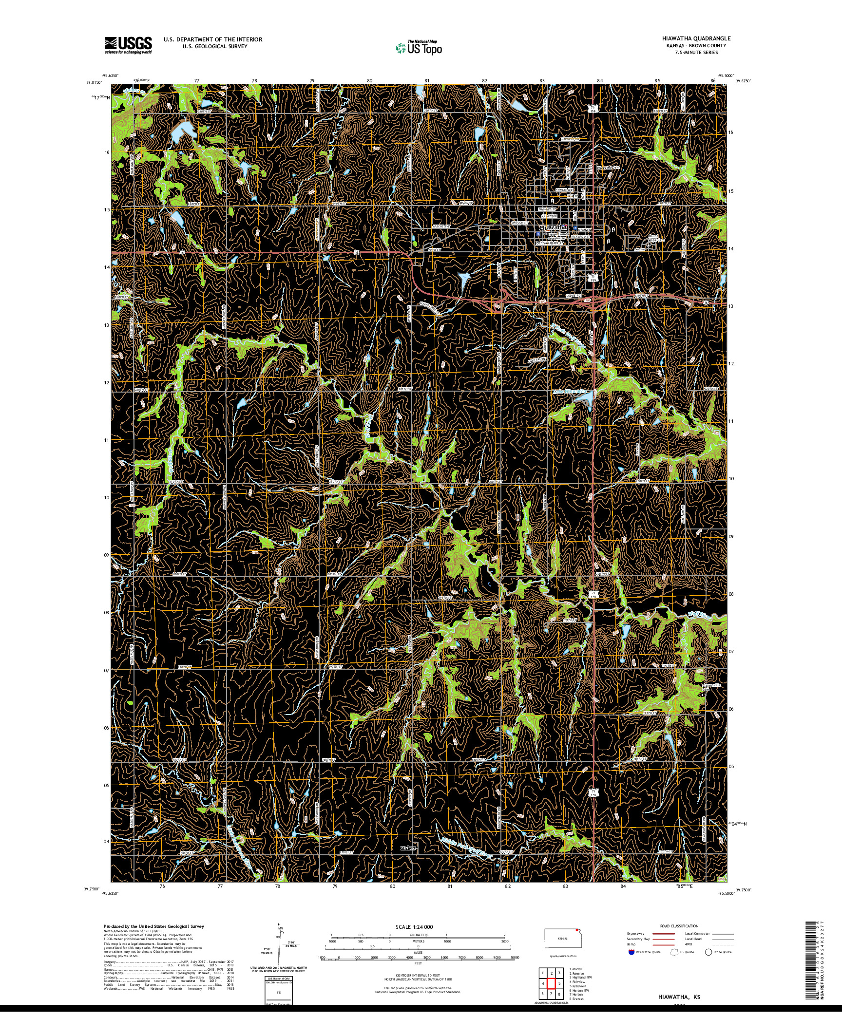 US TOPO 7.5-MINUTE MAP FOR HIAWATHA, KS