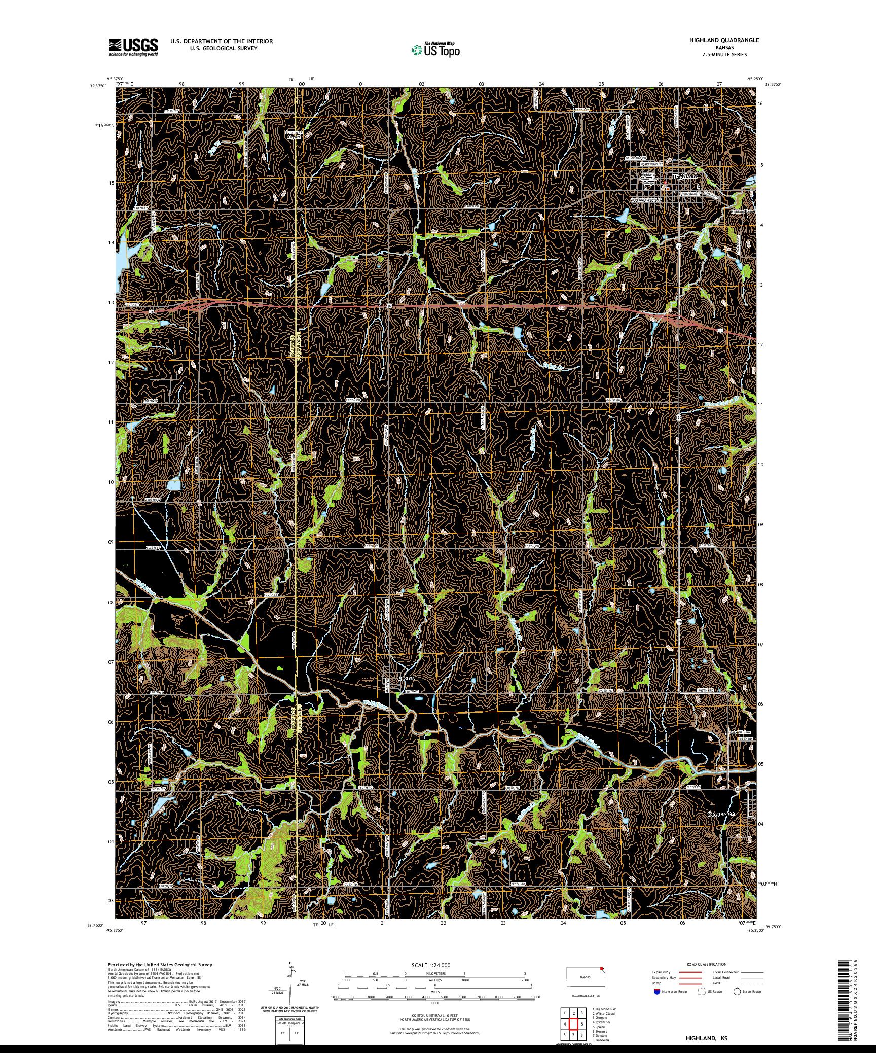 US TOPO 7.5-MINUTE MAP FOR HIGHLAND, KS