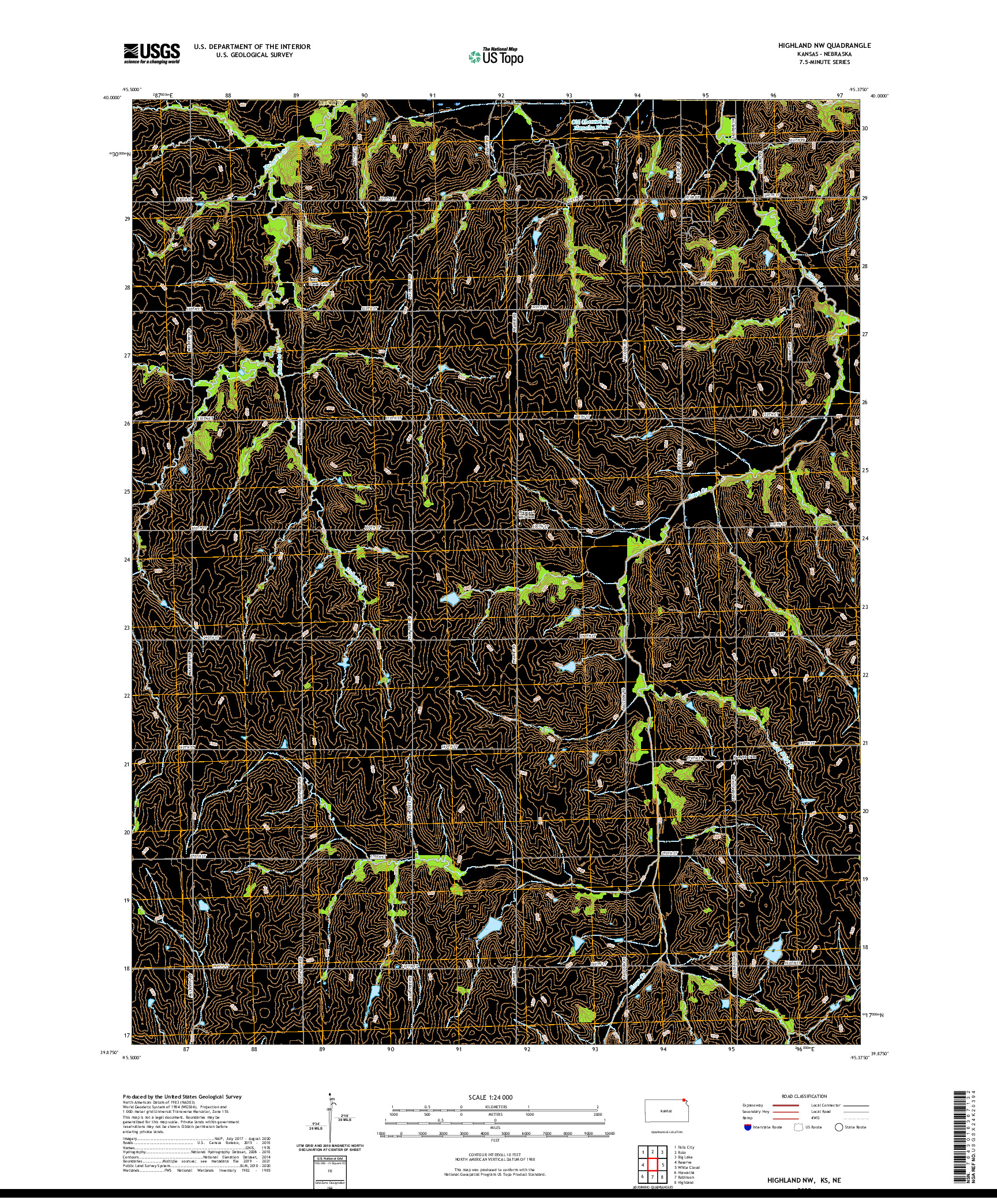 US TOPO 7.5-MINUTE MAP FOR HIGHLAND NW, KS,NE