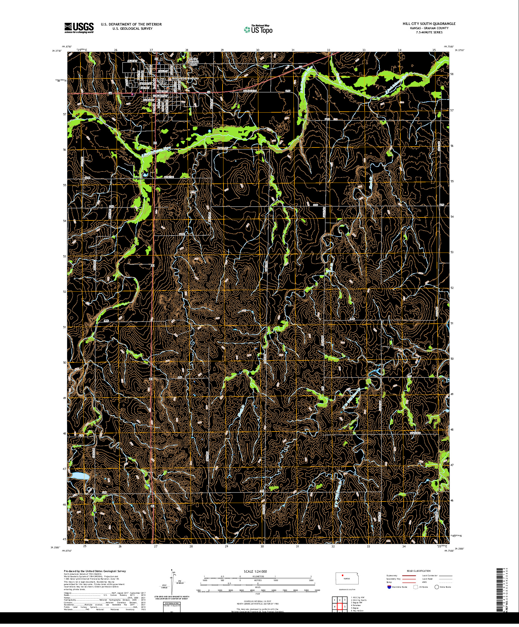 US TOPO 7.5-MINUTE MAP FOR HILL CITY SOUTH, KS