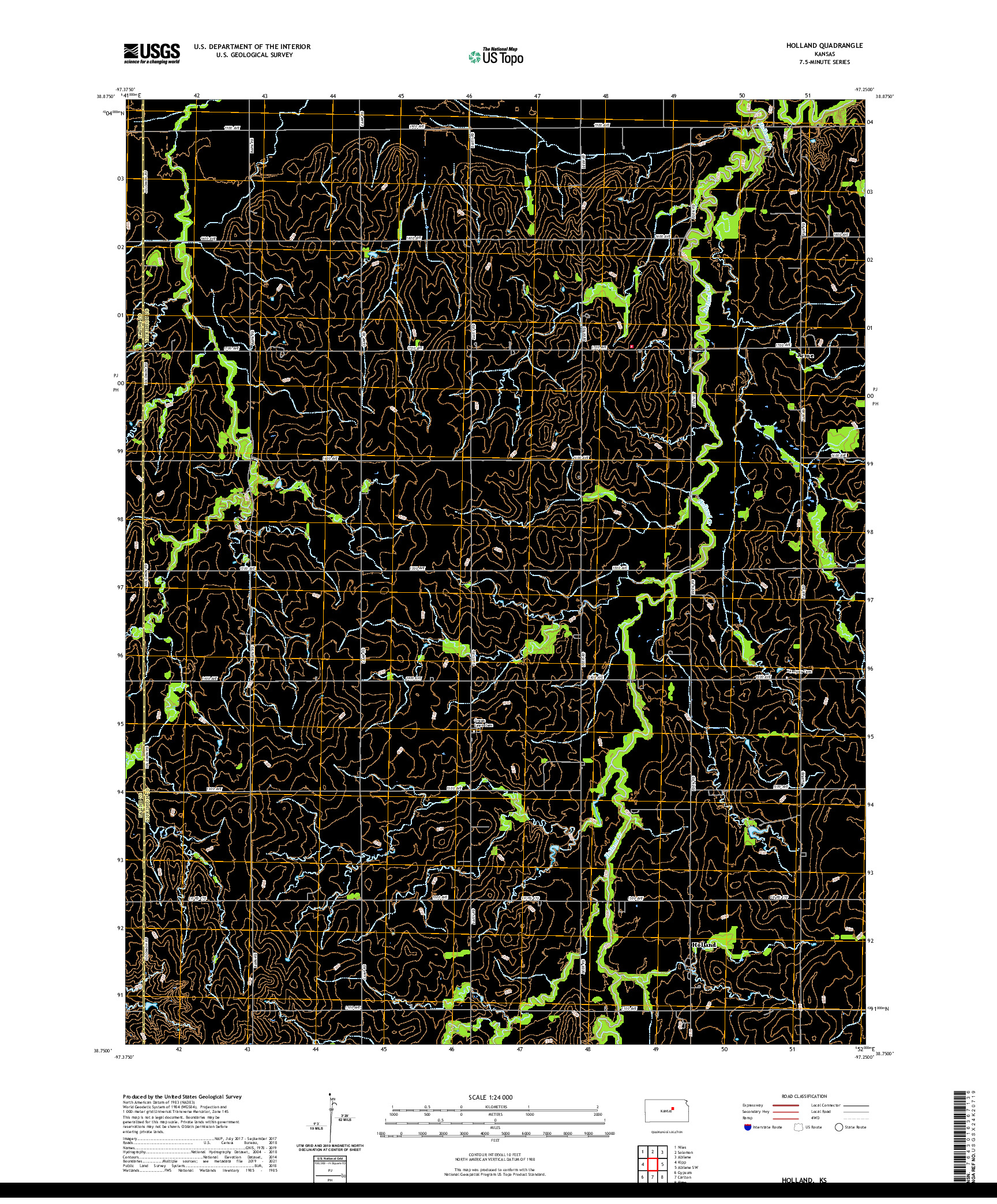 US TOPO 7.5-MINUTE MAP FOR HOLLAND, KS