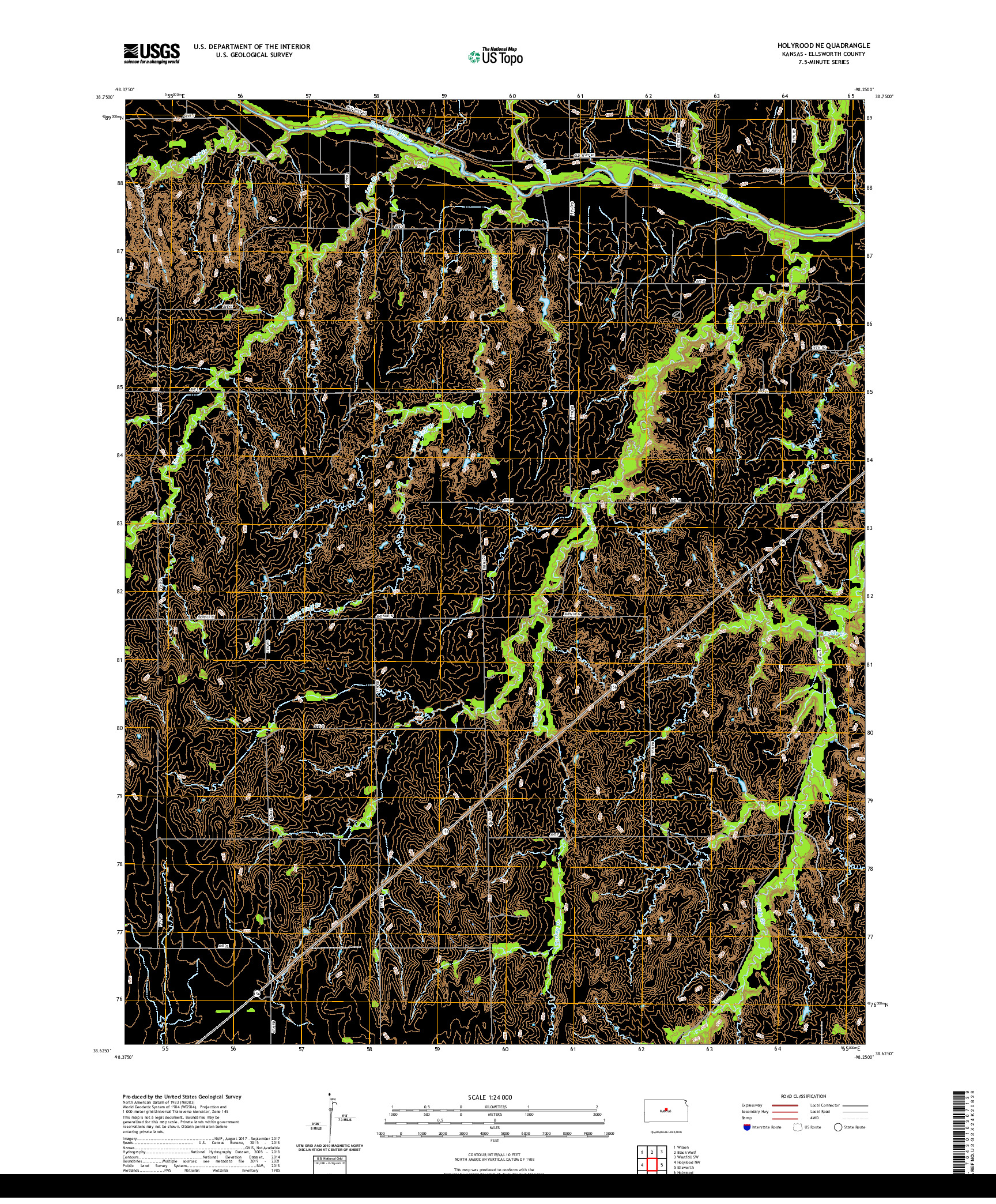 US TOPO 7.5-MINUTE MAP FOR HOLYROOD NE, KS