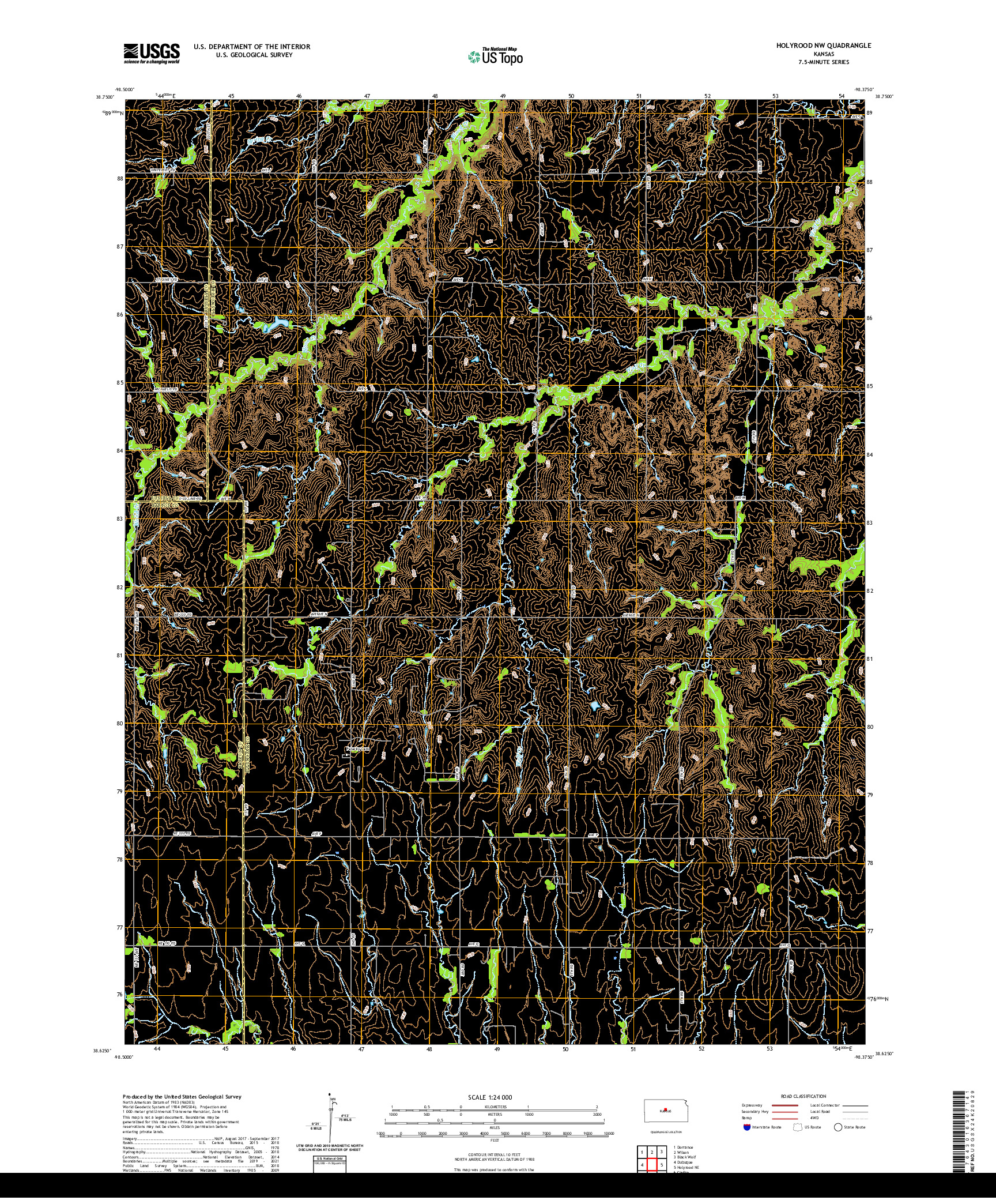 US TOPO 7.5-MINUTE MAP FOR HOLYROOD NW, KS