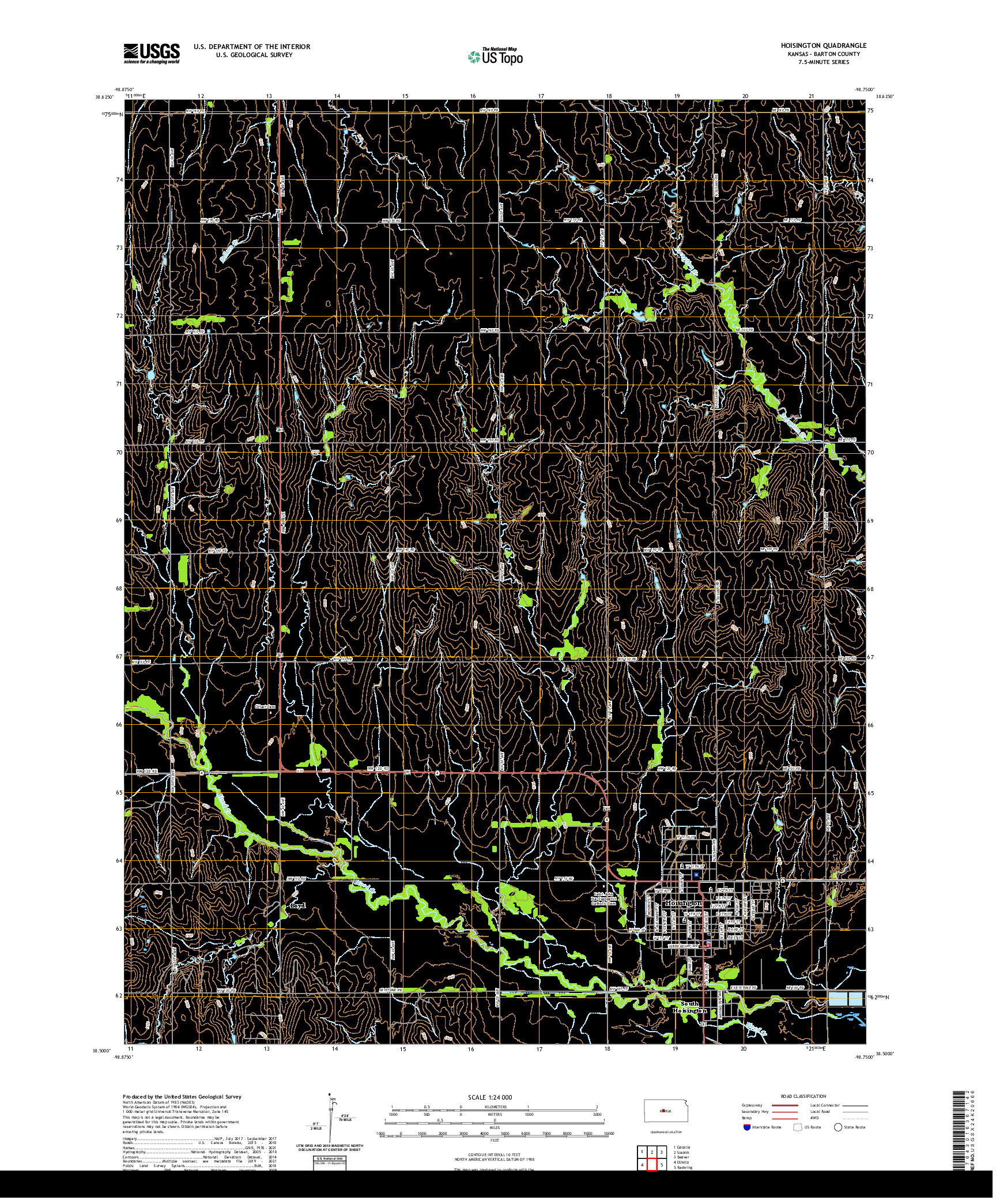 US TOPO 7.5-MINUTE MAP FOR HOISINGTON, KS