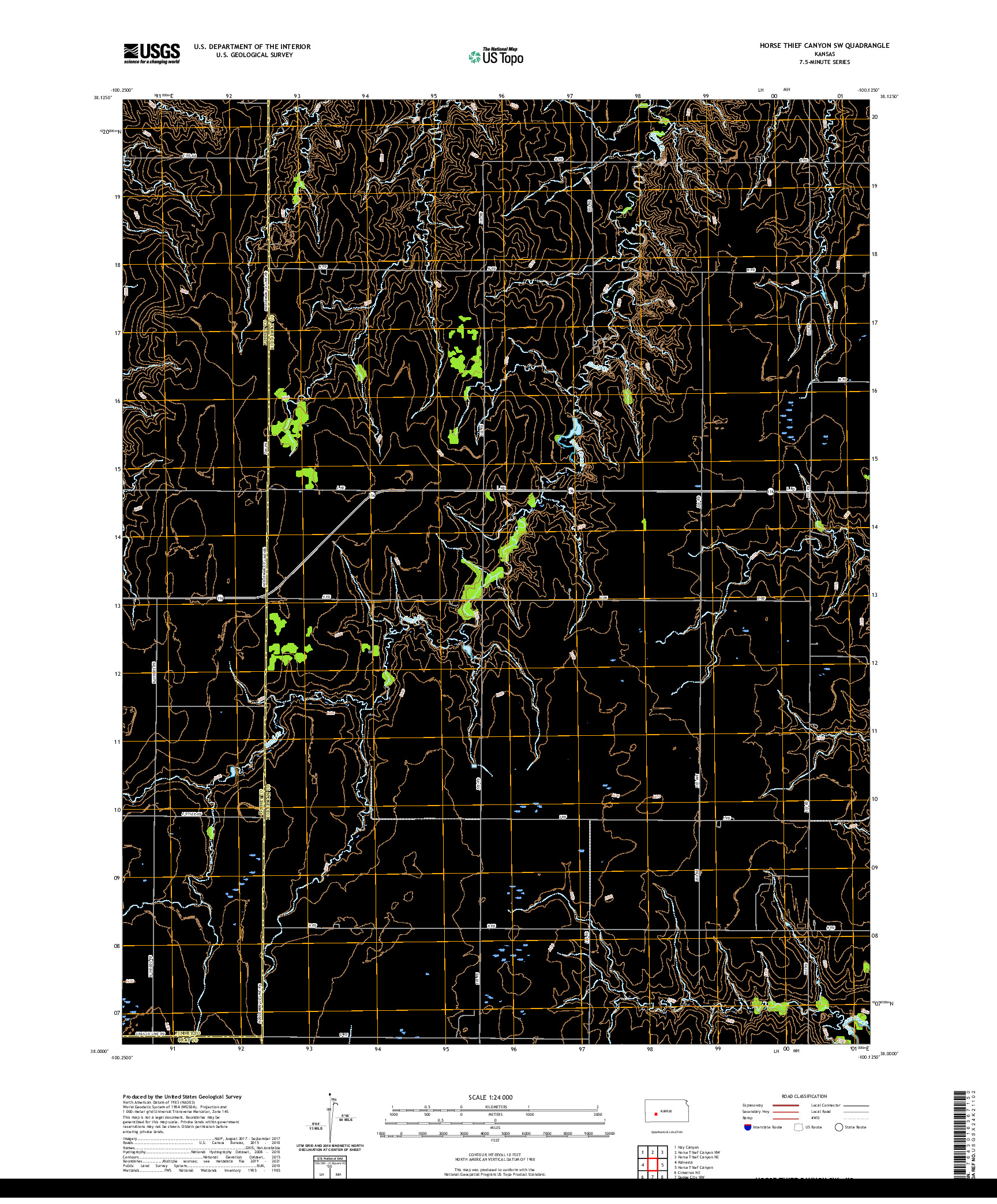 US TOPO 7.5-MINUTE MAP FOR HORSE THIEF CANYON SW, KS