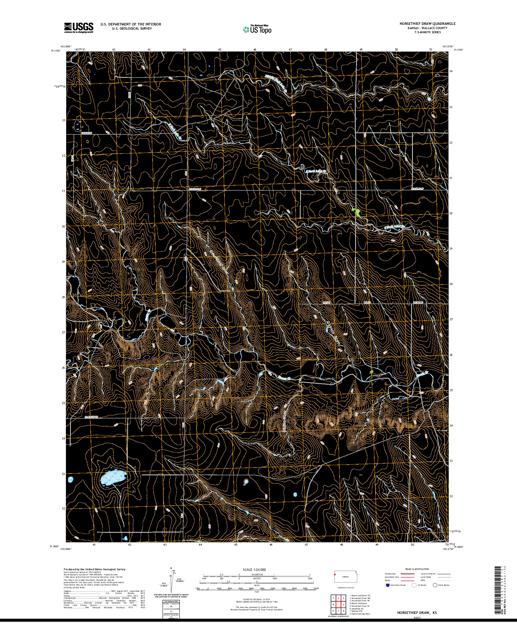 US TOPO 7.5-MINUTE MAP FOR HORSETHIEF DRAW, KS