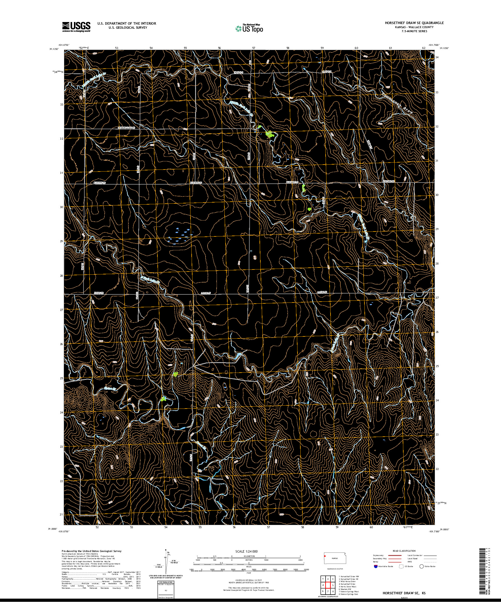 US TOPO 7.5-MINUTE MAP FOR HORSETHIEF DRAW SE, KS
