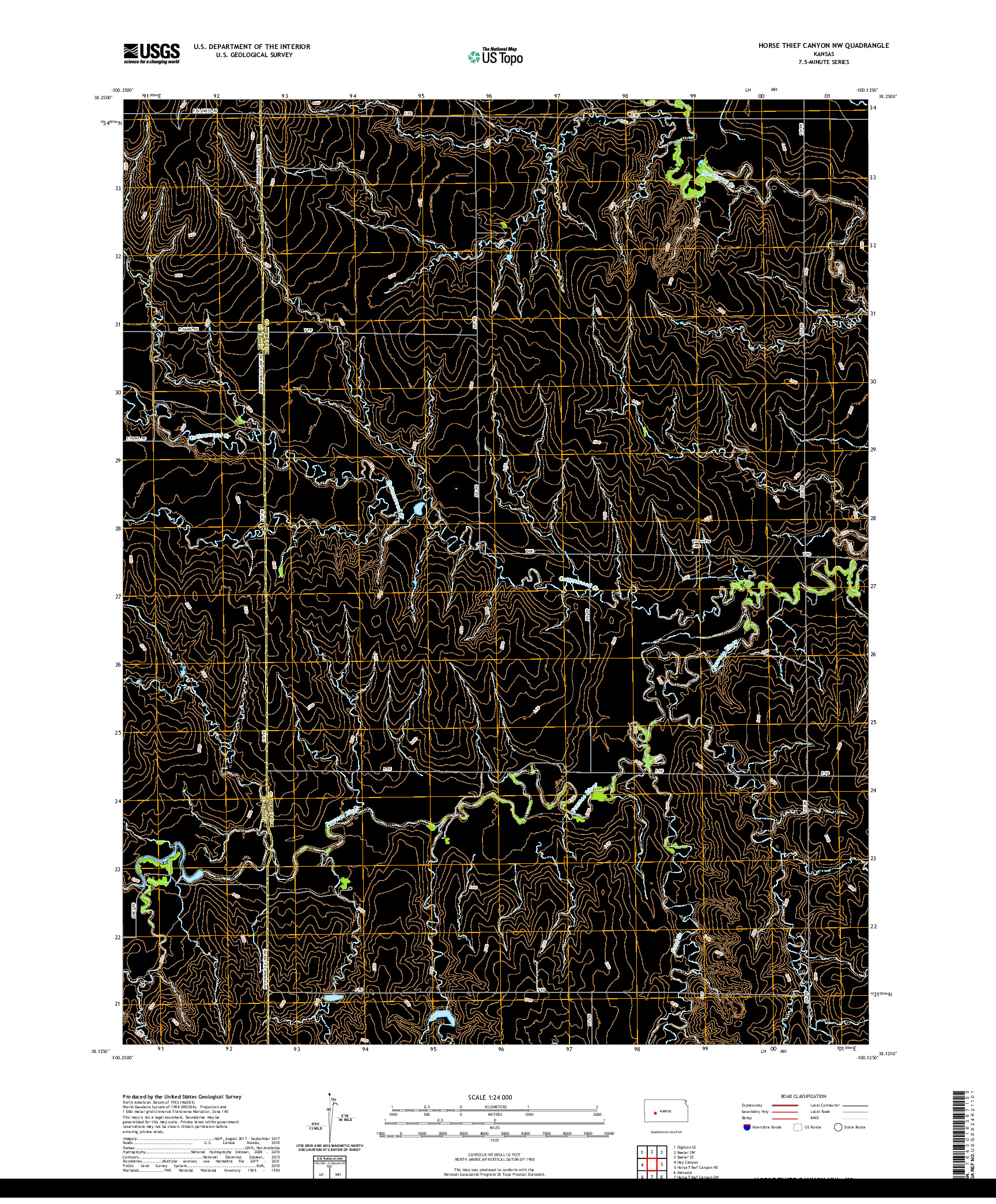US TOPO 7.5-MINUTE MAP FOR HORSE THIEF CANYON NW, KS