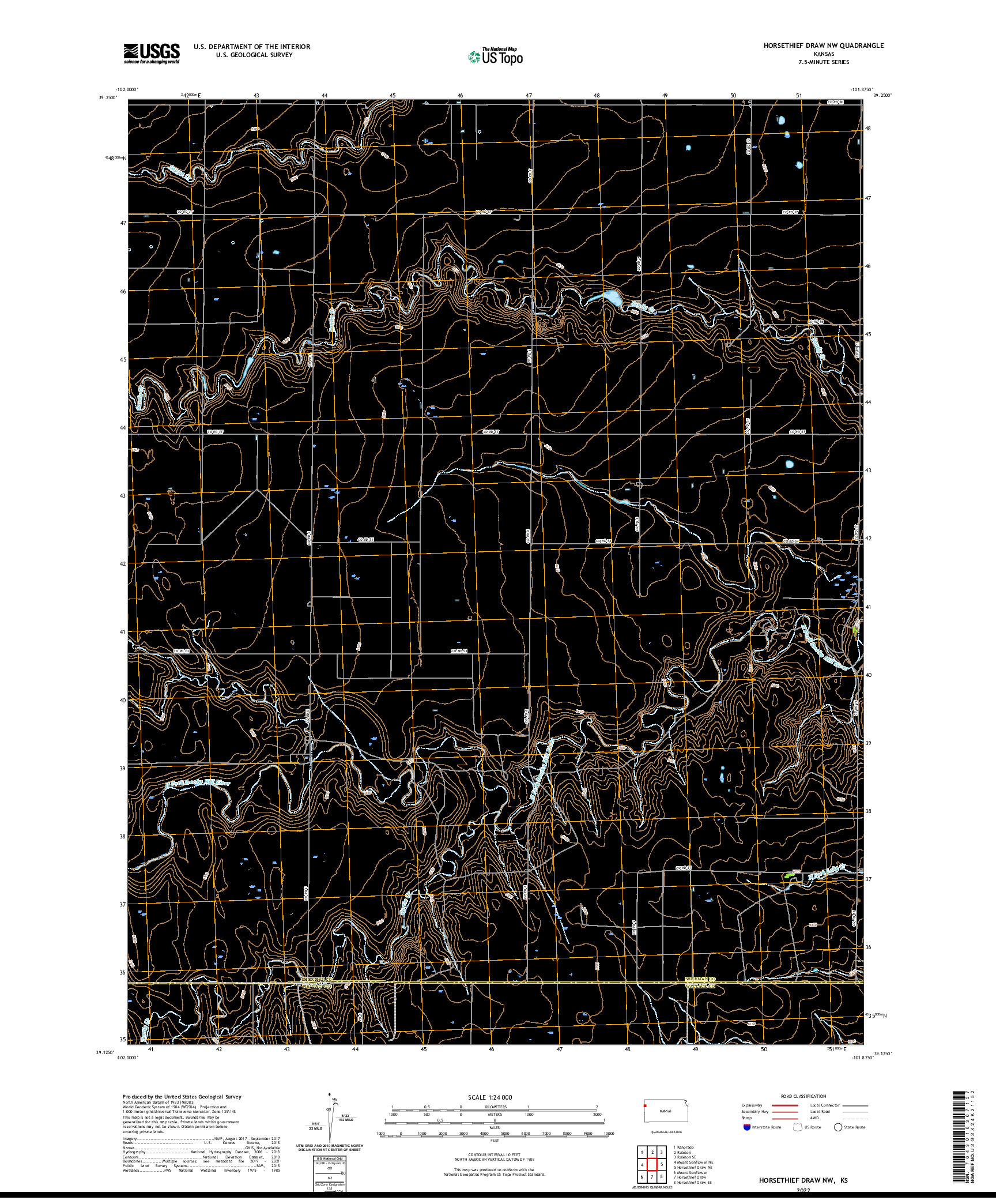 US TOPO 7.5-MINUTE MAP FOR HORSETHIEF DRAW NW, KS