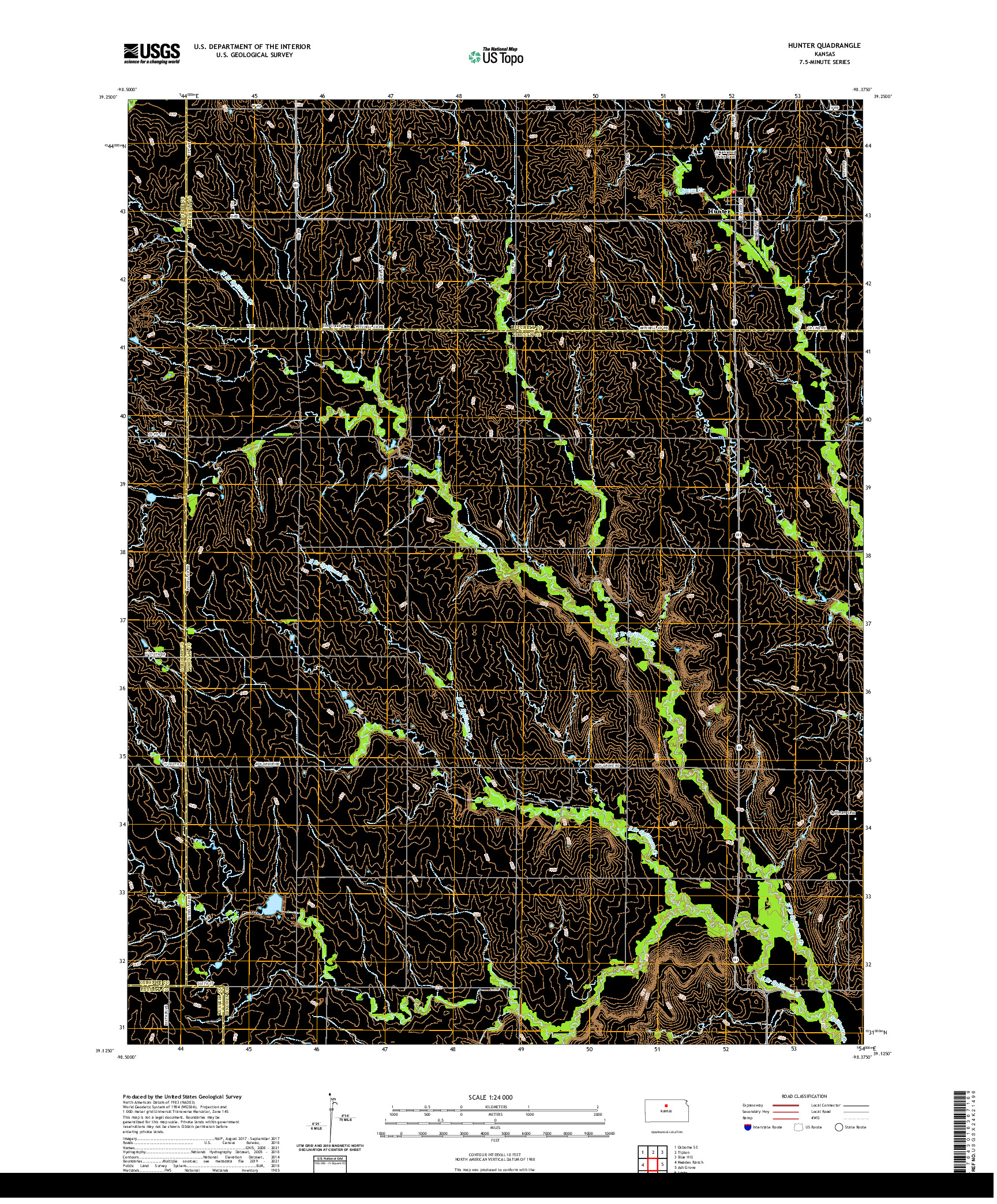 US TOPO 7.5-MINUTE MAP FOR HUNTER, KS