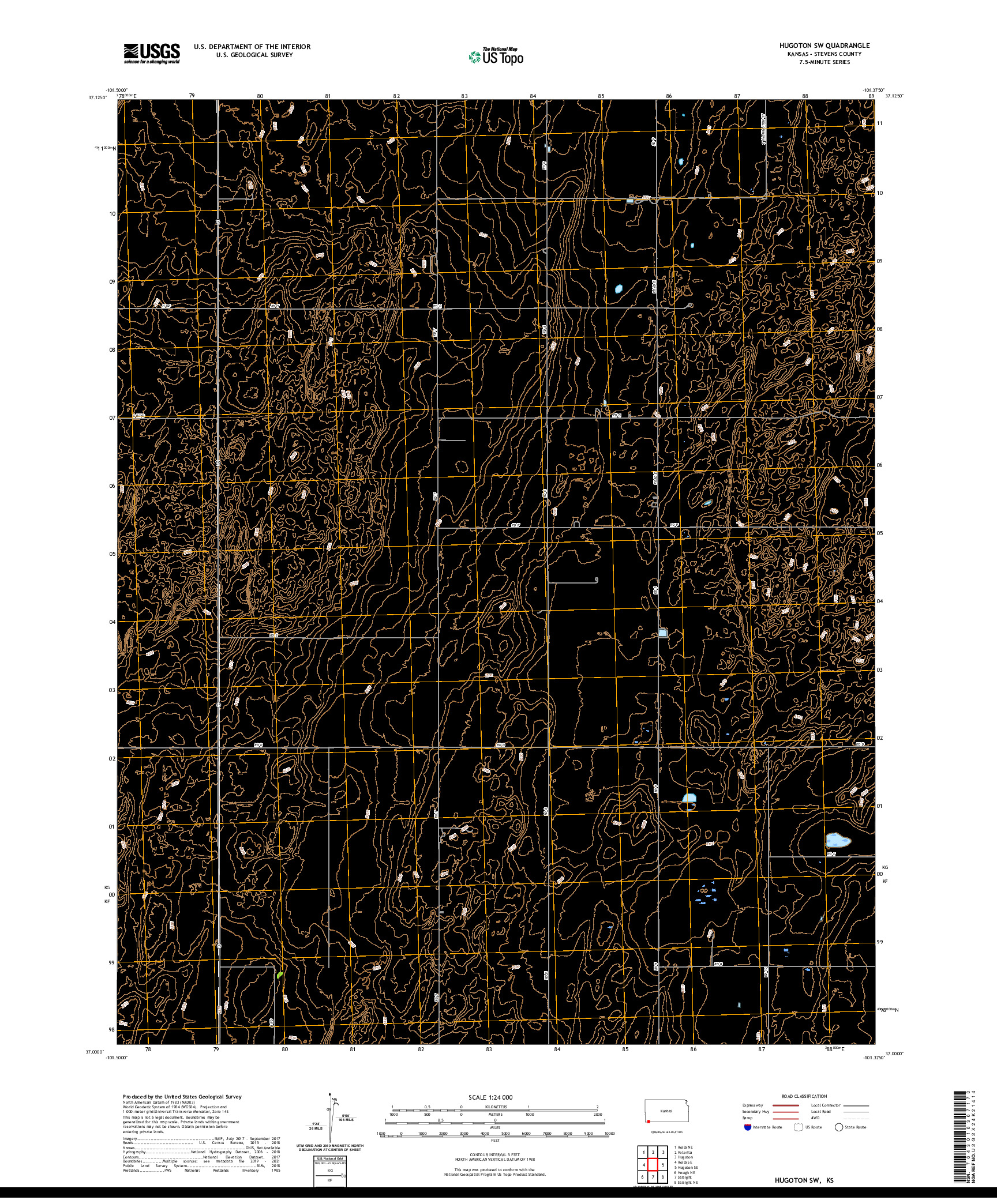 US TOPO 7.5-MINUTE MAP FOR HUGOTON SW, KS