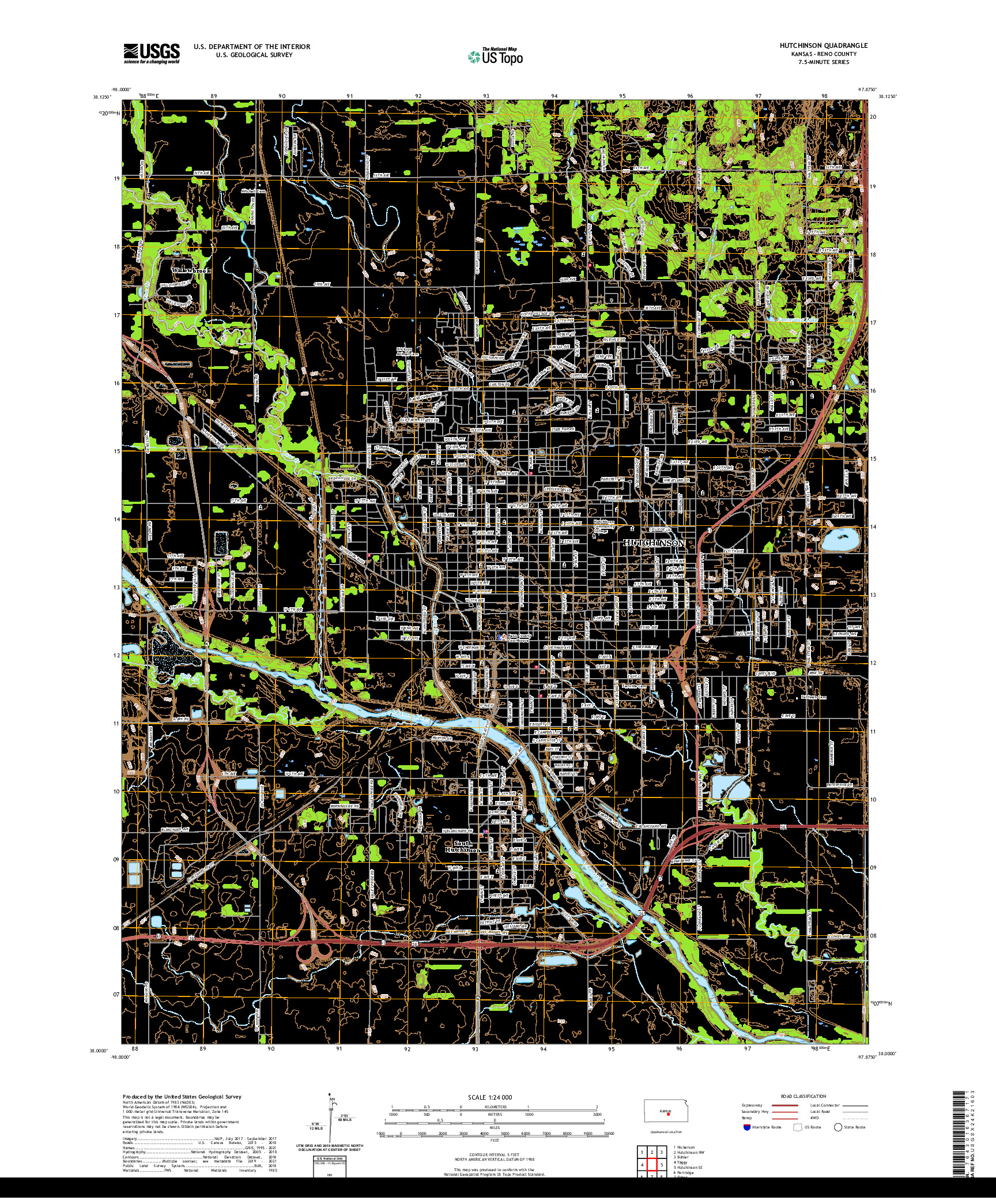 US TOPO 7.5-MINUTE MAP FOR HUTCHINSON, KS