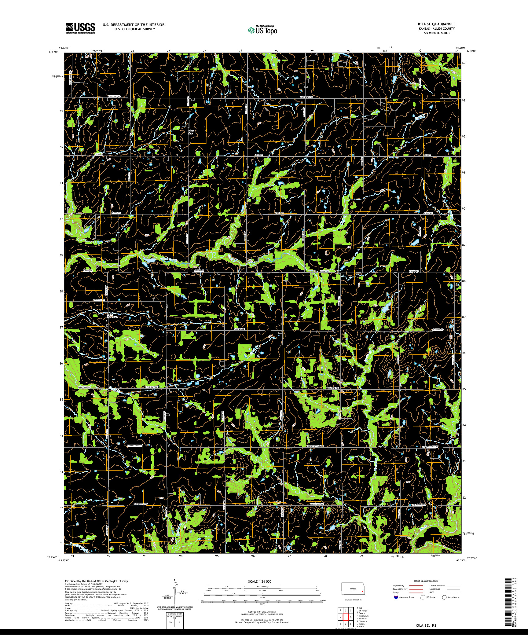 US TOPO 7.5-MINUTE MAP FOR IOLA SE, KS