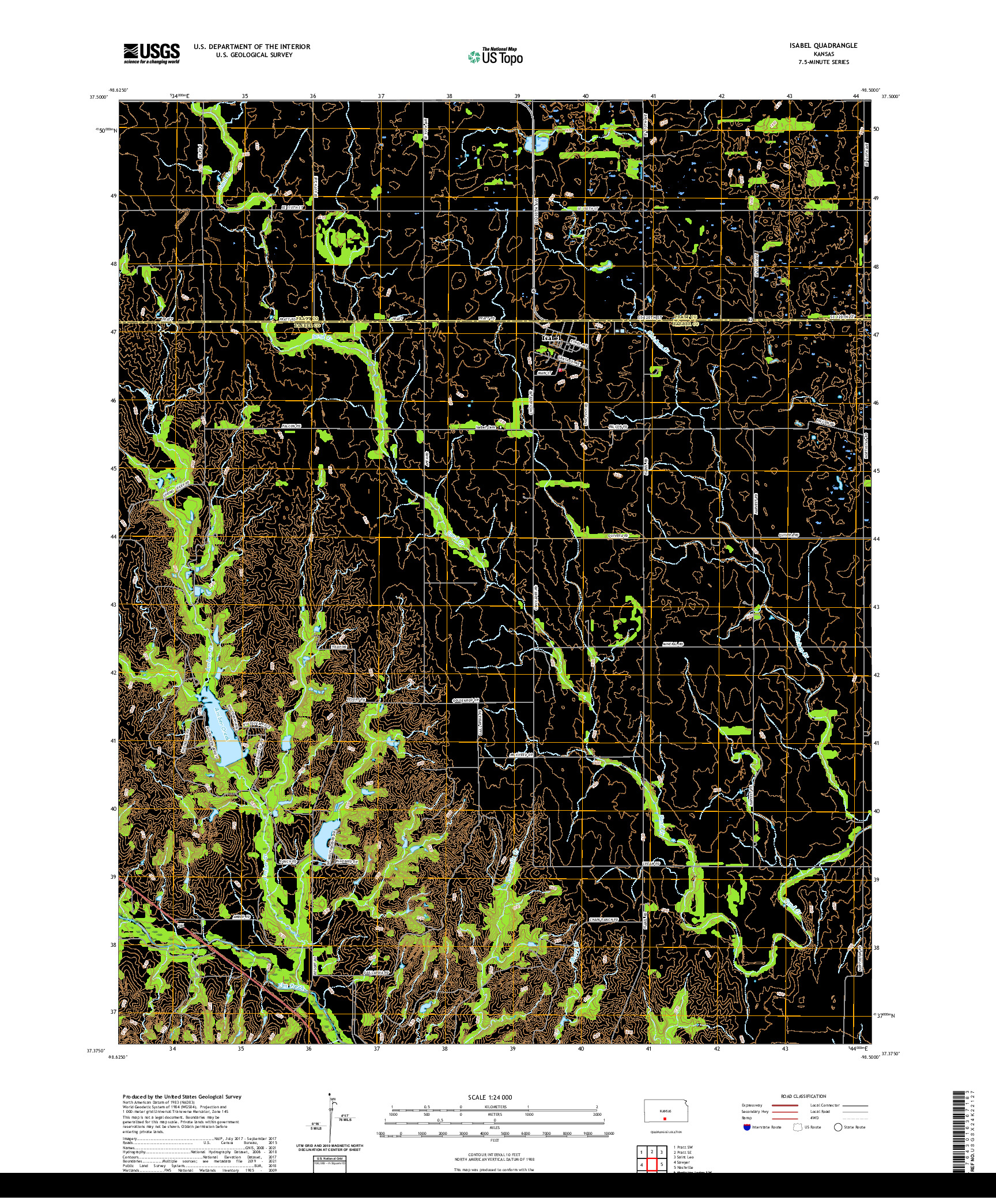 US TOPO 7.5-MINUTE MAP FOR ISABEL, KS