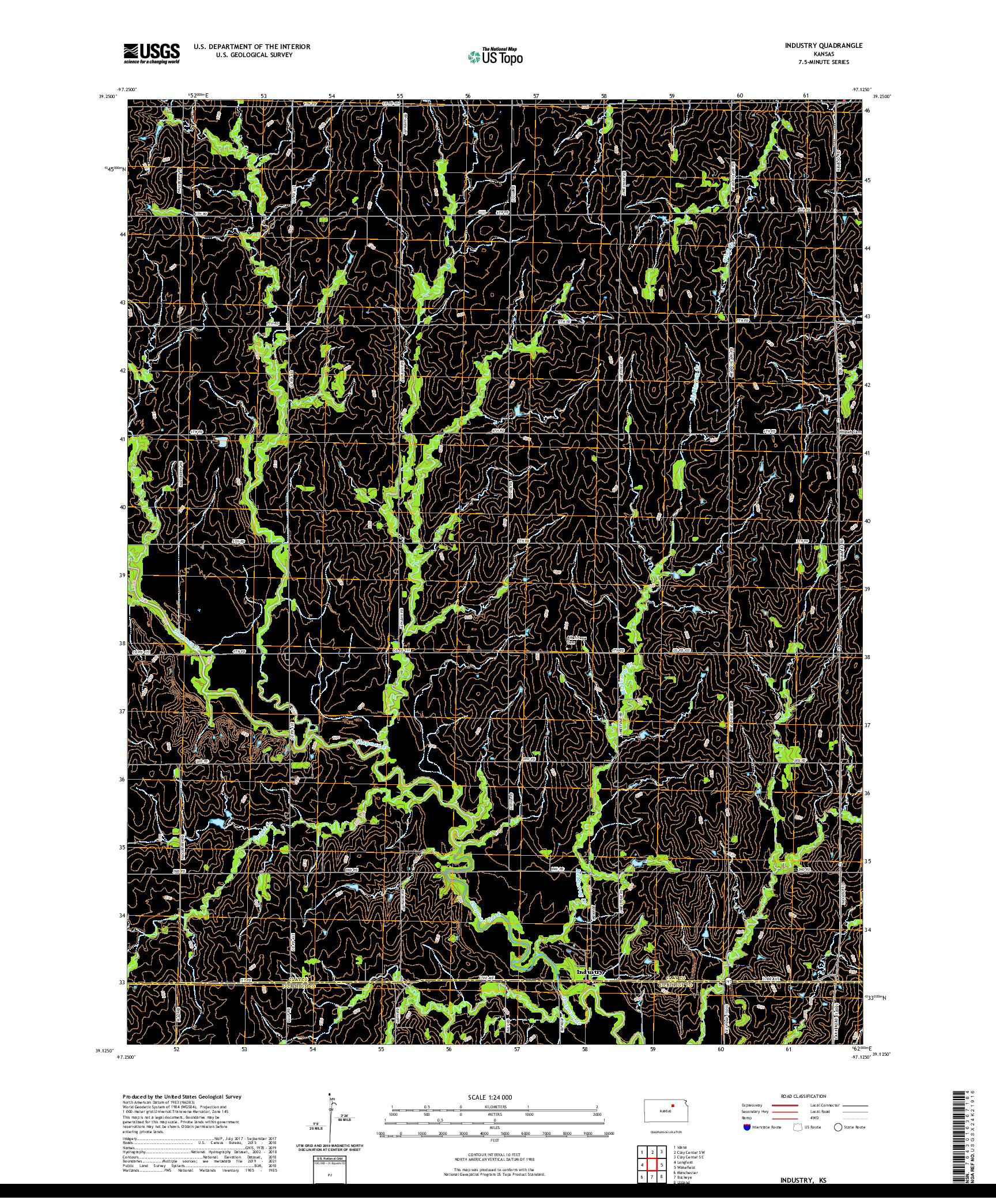 US TOPO 7.5-MINUTE MAP FOR INDUSTRY, KS