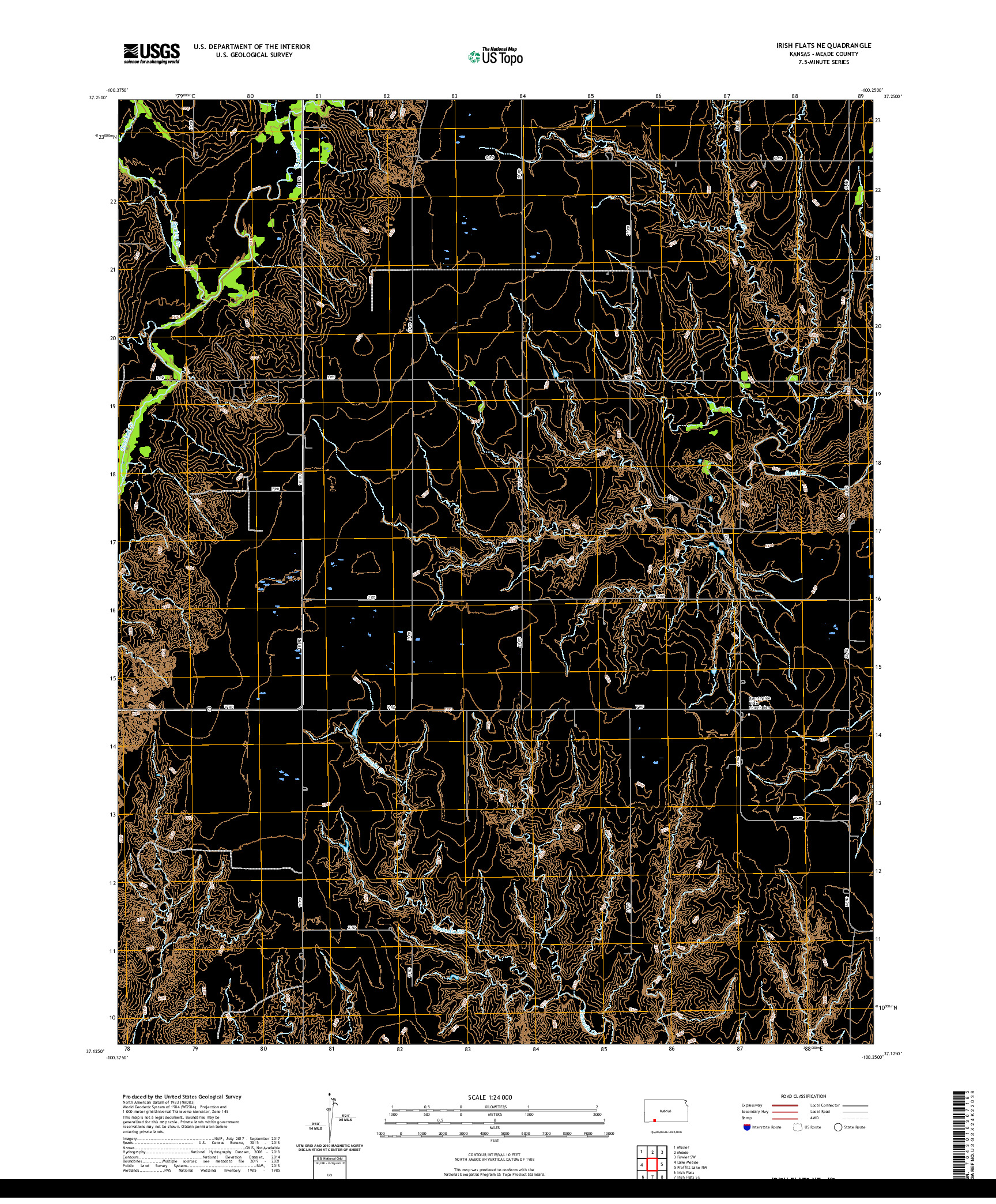 US TOPO 7.5-MINUTE MAP FOR IRISH FLATS NE, KS