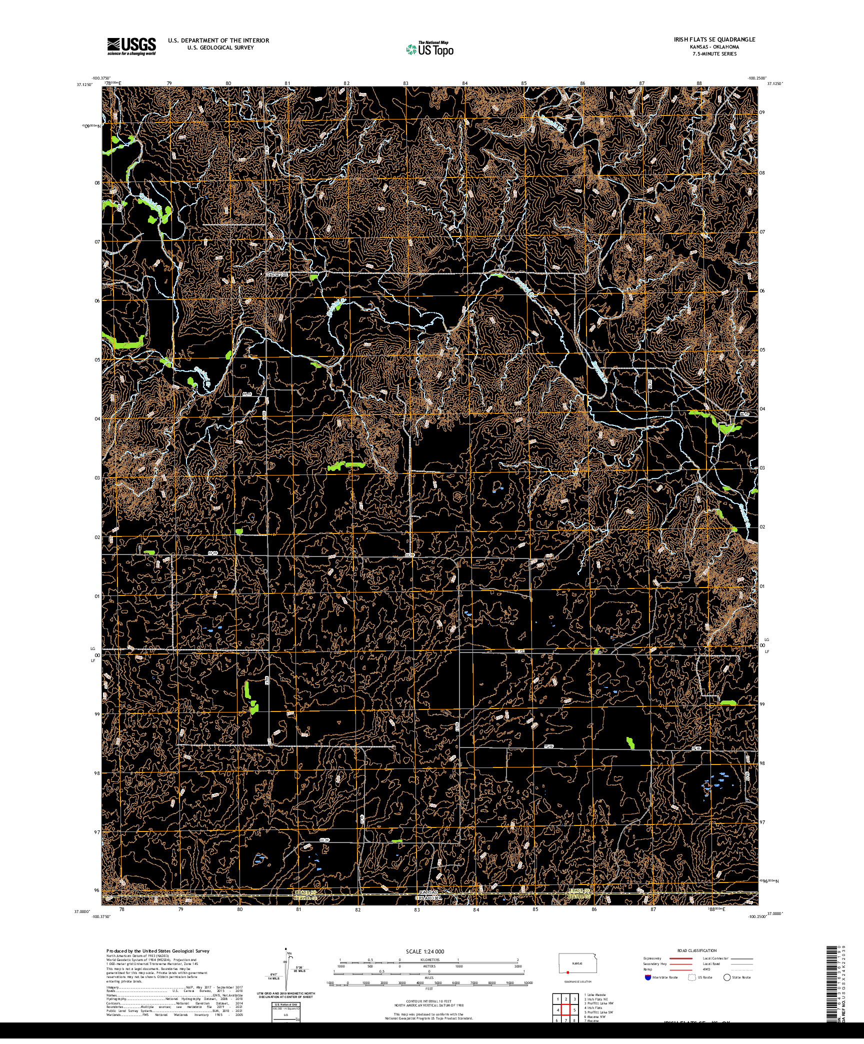 US TOPO 7.5-MINUTE MAP FOR IRISH FLATS SE, KS,OK