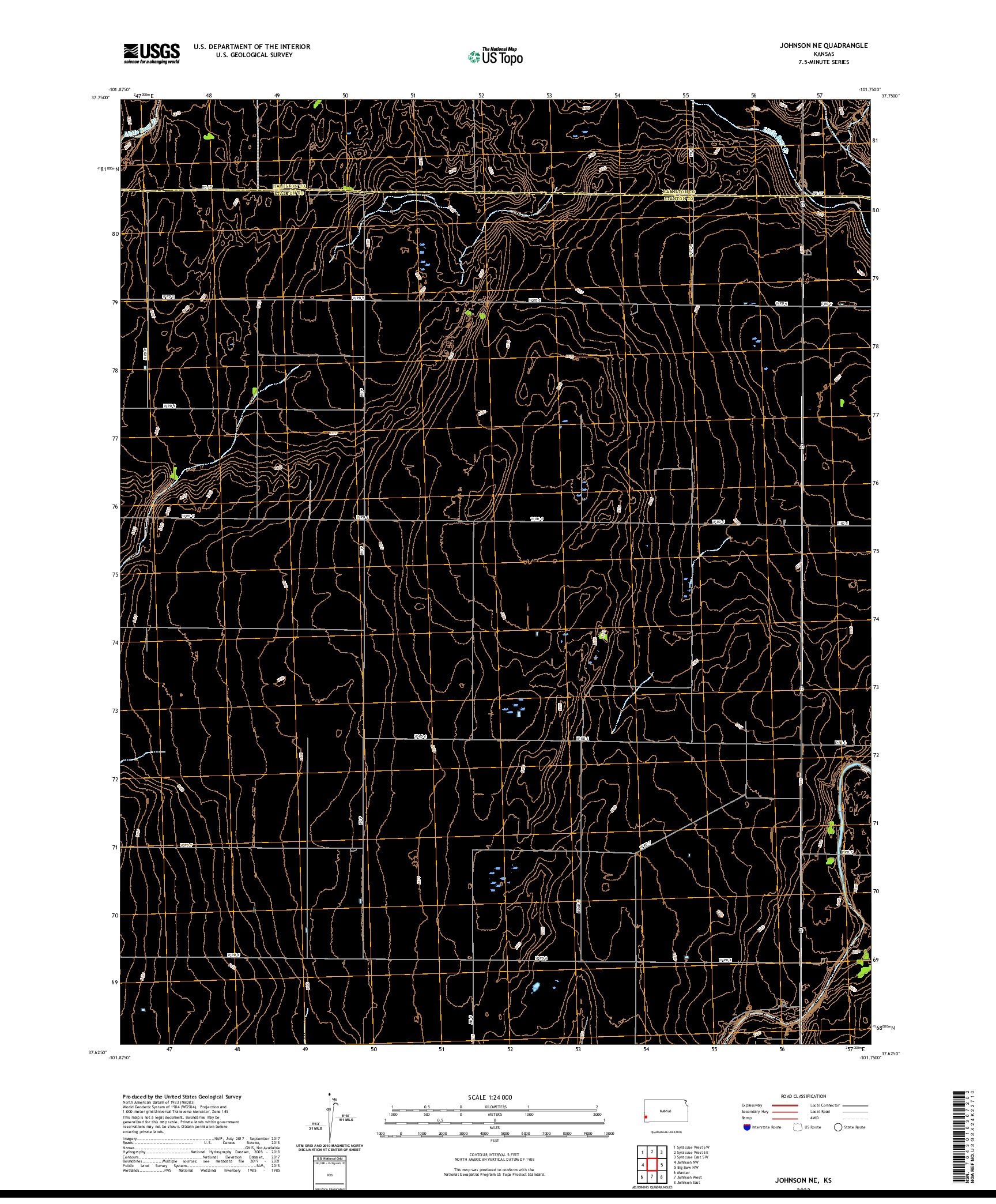 US TOPO 7.5-MINUTE MAP FOR JOHNSON NE, KS