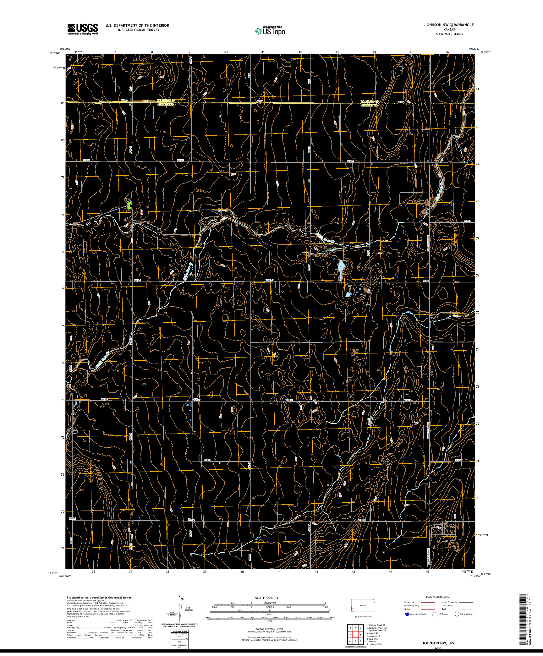 US TOPO 7.5-MINUTE MAP FOR JOHNSON NW, KS