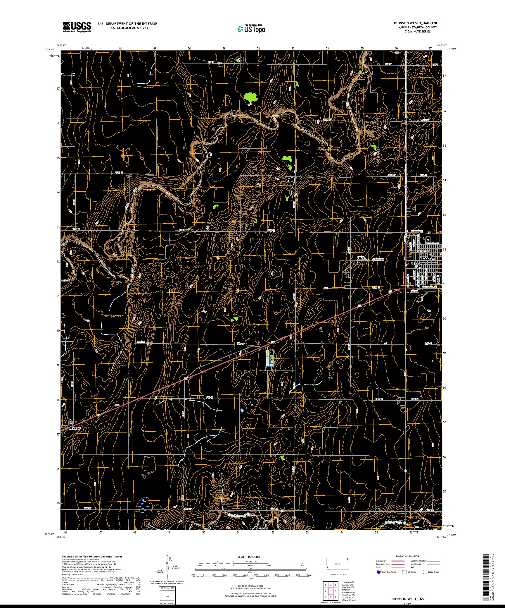 US TOPO 7.5-MINUTE MAP FOR JOHNSON WEST, KS