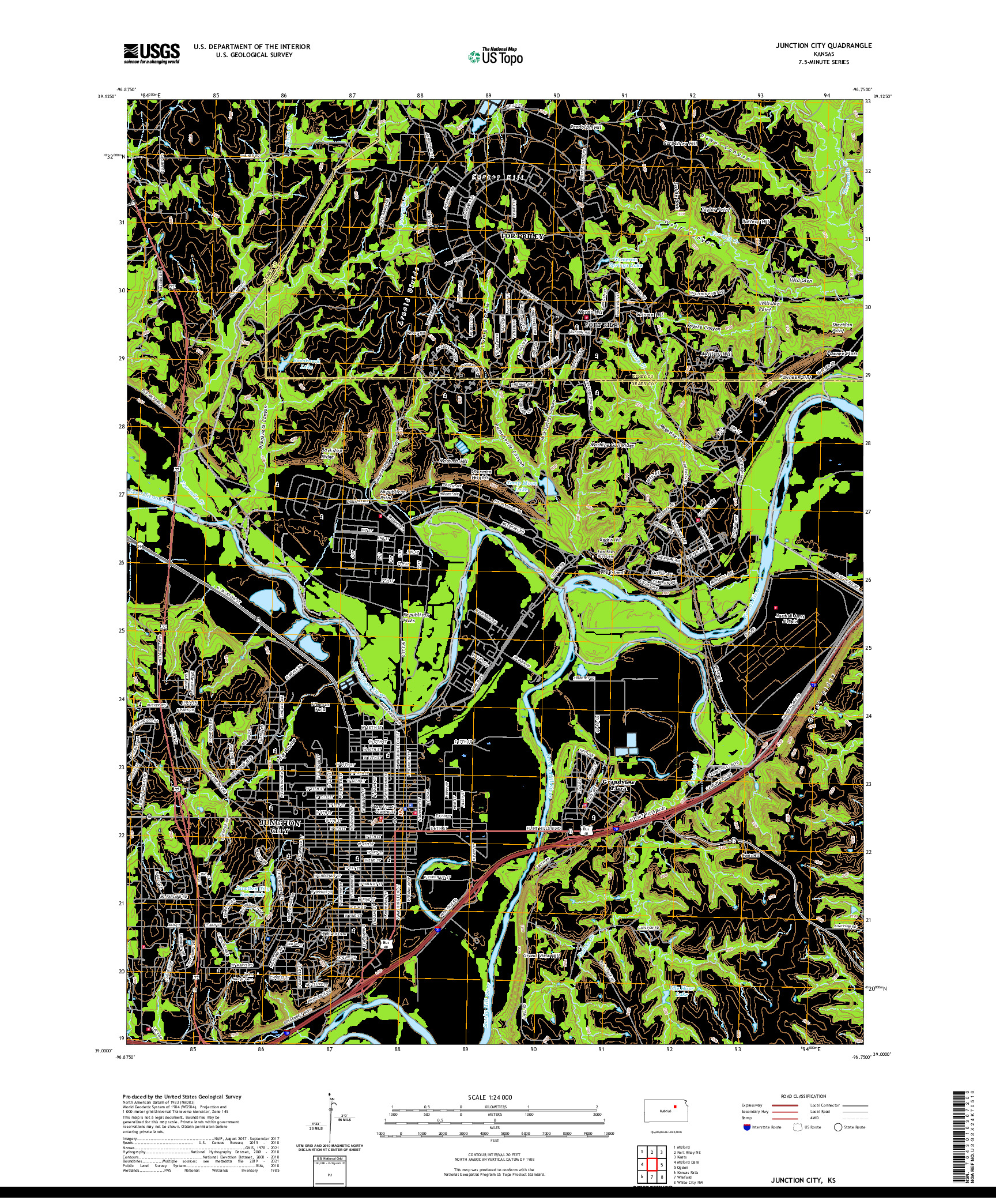 US TOPO 7.5-MINUTE MAP FOR JUNCTION CITY, KS