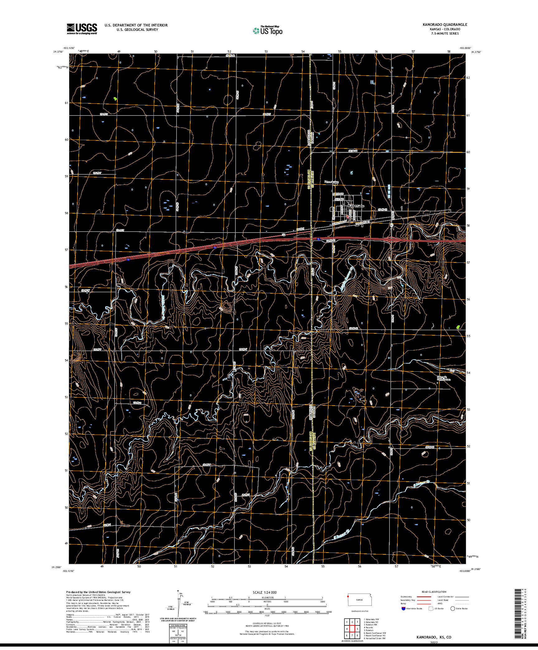 US TOPO 7.5-MINUTE MAP FOR KANORADO, KS,CO