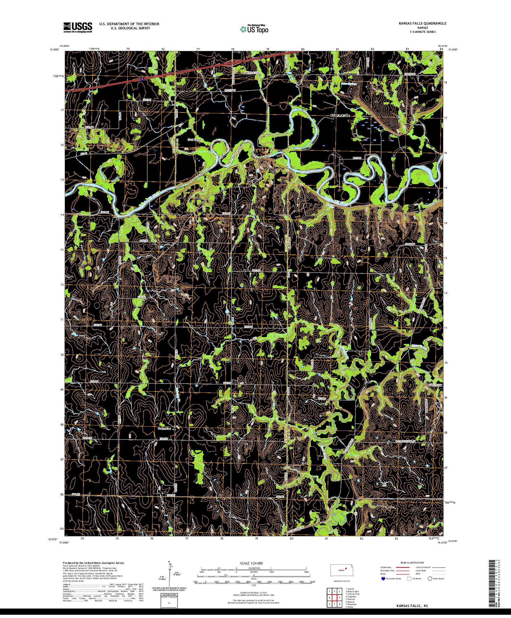 US TOPO 7.5-MINUTE MAP FOR KANSAS FALLS, KS